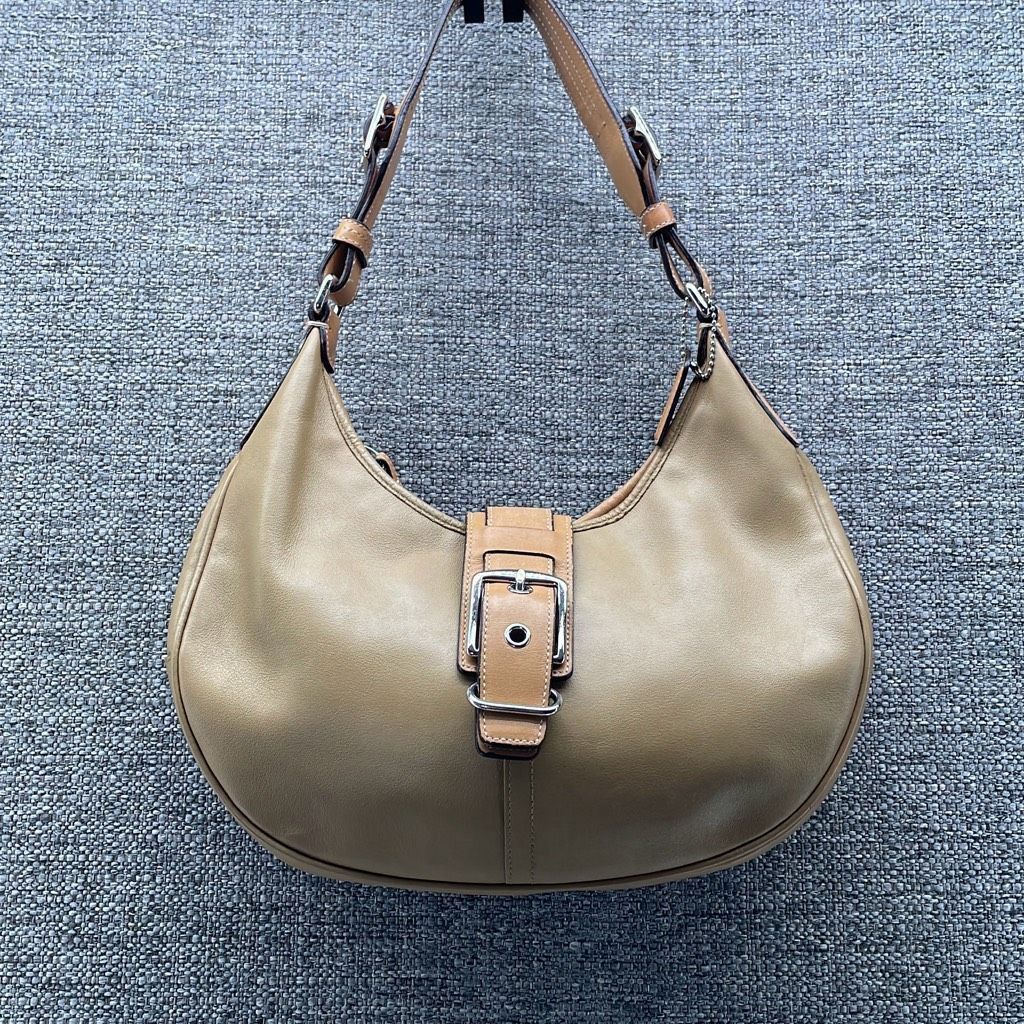 image of Vintage Coach Shoulder Bag Medium Hamptons Tan Brown Leather Restored W Coa, Women's