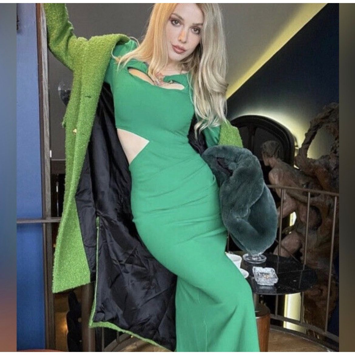 Zara ZARA BLOGGER FAVORITE CUT OUT MIDI DRESS GREEN Size XS / US 0-2 / IT 36-38 - 4 Thumbnail