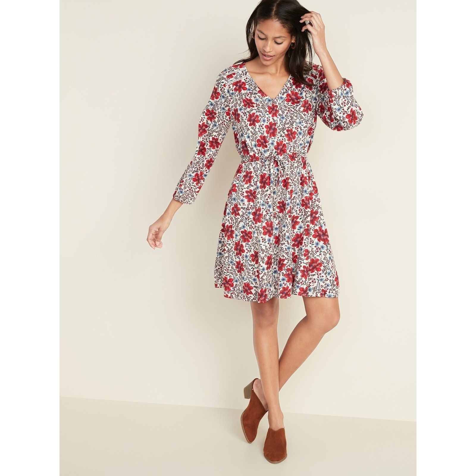 Old Navy Old Navy Waist-Defined Floral V-Neck Dress Long Sleeve Size XL / US 12-14 / IT 48-50 - 3 Thumbnail
