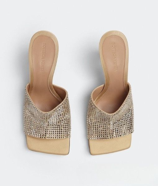 Bottega Veneta o1n1vont1024 Stretch Crystal-Embellished Sandals Cane Sugar Size US 11 / IT 41 - 2 Thumbnail