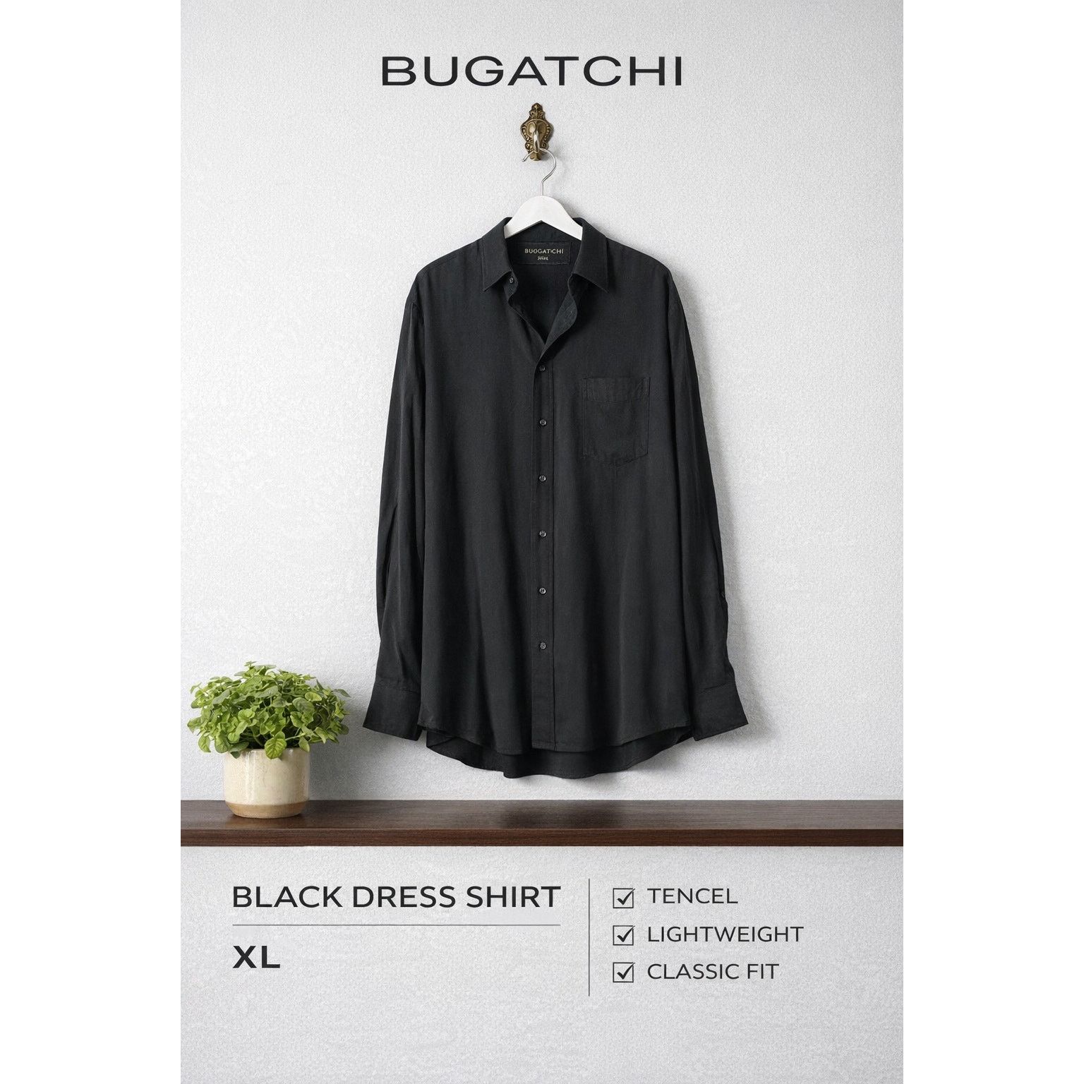BUGATCHI Bugatchi Uomo Dress Shirt Black Tencel Button Mens XL Size US XL / EU 56 / 4 - 1 Thumbnail