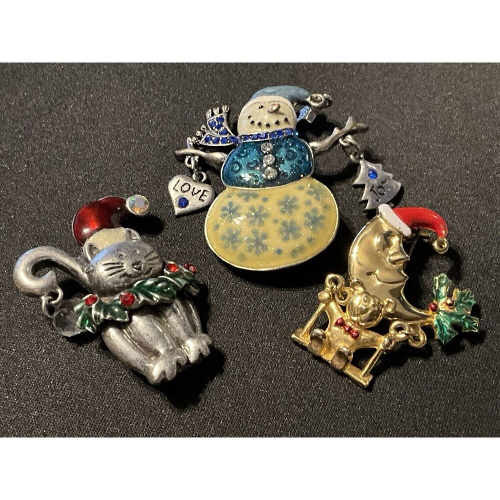 Other 3 Christmas Brooches, Snowman, Cat & Moon Size ONE SIZE - 1 Thumbnail