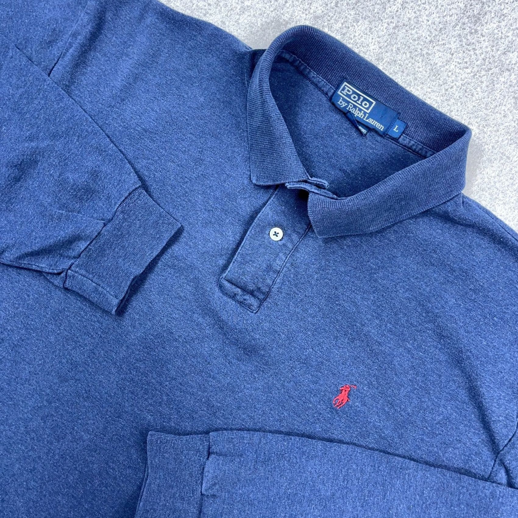 Polo Ralph Lauren Ralph Lauren Polo Shirt Men Large Blue Long Sleeve Solid Blue Polo Shirt Rugby Pony B9 Size US L / EU 52-54 / 3 - 2 Thumbnail
