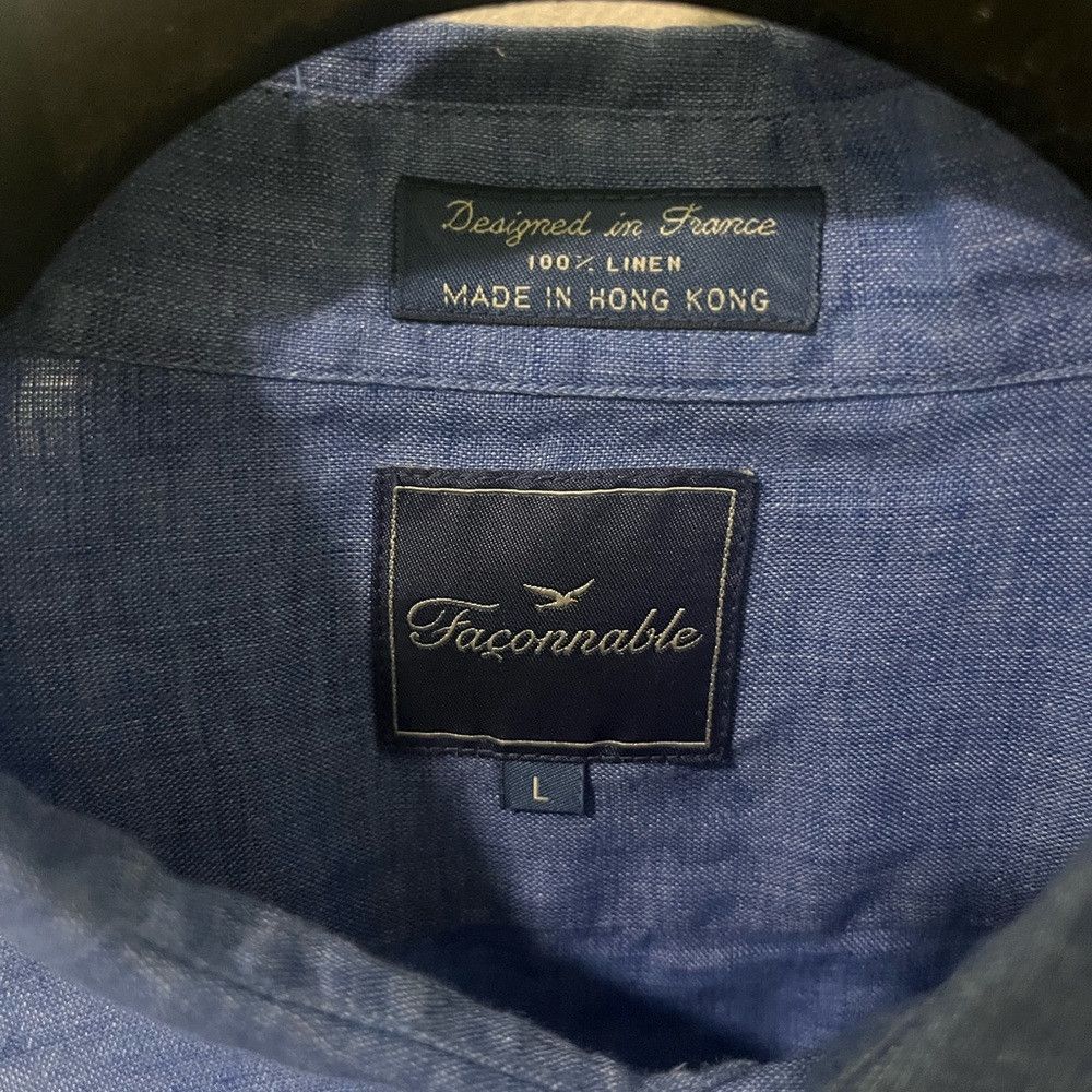 Faconnable Faconnable Men's Linen Blue Button Down Shirt Size US L / EU 52-54 / 3 - 2 Thumbnail