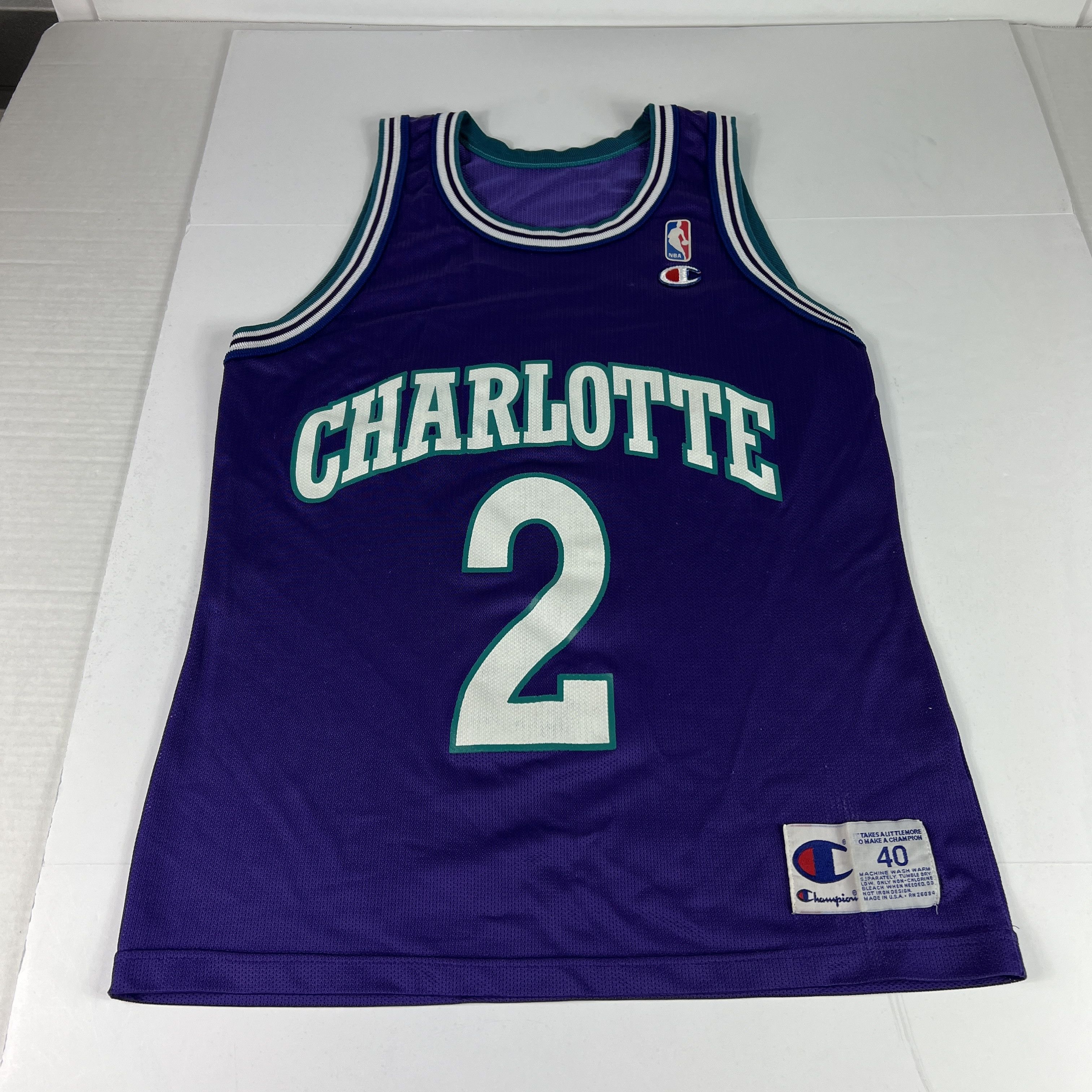 Champion × NBA × Vintage VTG 90s Champion NBA Larry Johnson Charlotte Hornets Jersey Size US M / EU 48-50 / 2 - 1 Thumbnail