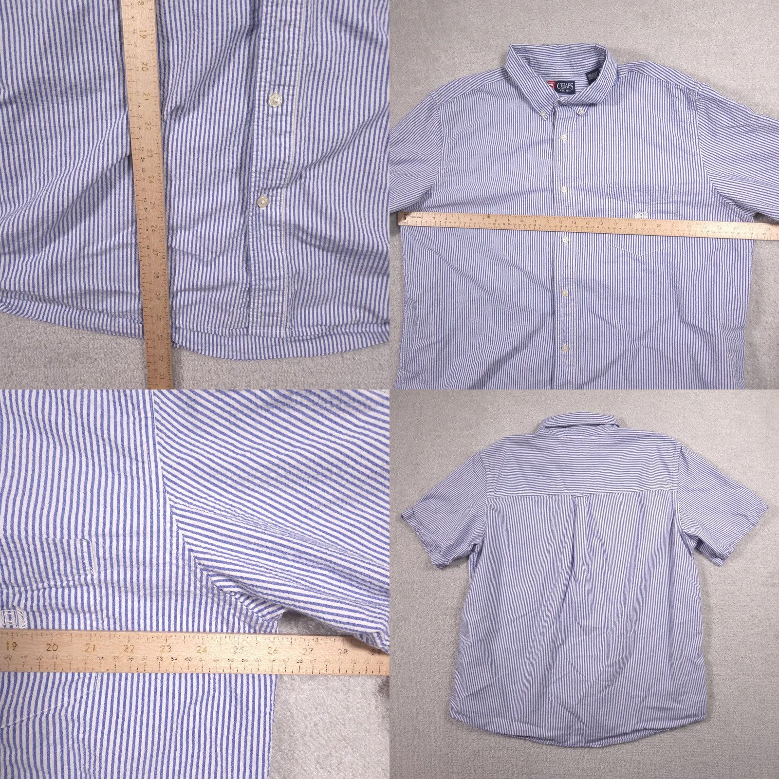 Chaps Chaps Shirt Mens 2XL Blue Stripe Short Sleeve Button Down Cotton Casual Size US XXL / EU 58 / 5 - 8 Thumbnail
