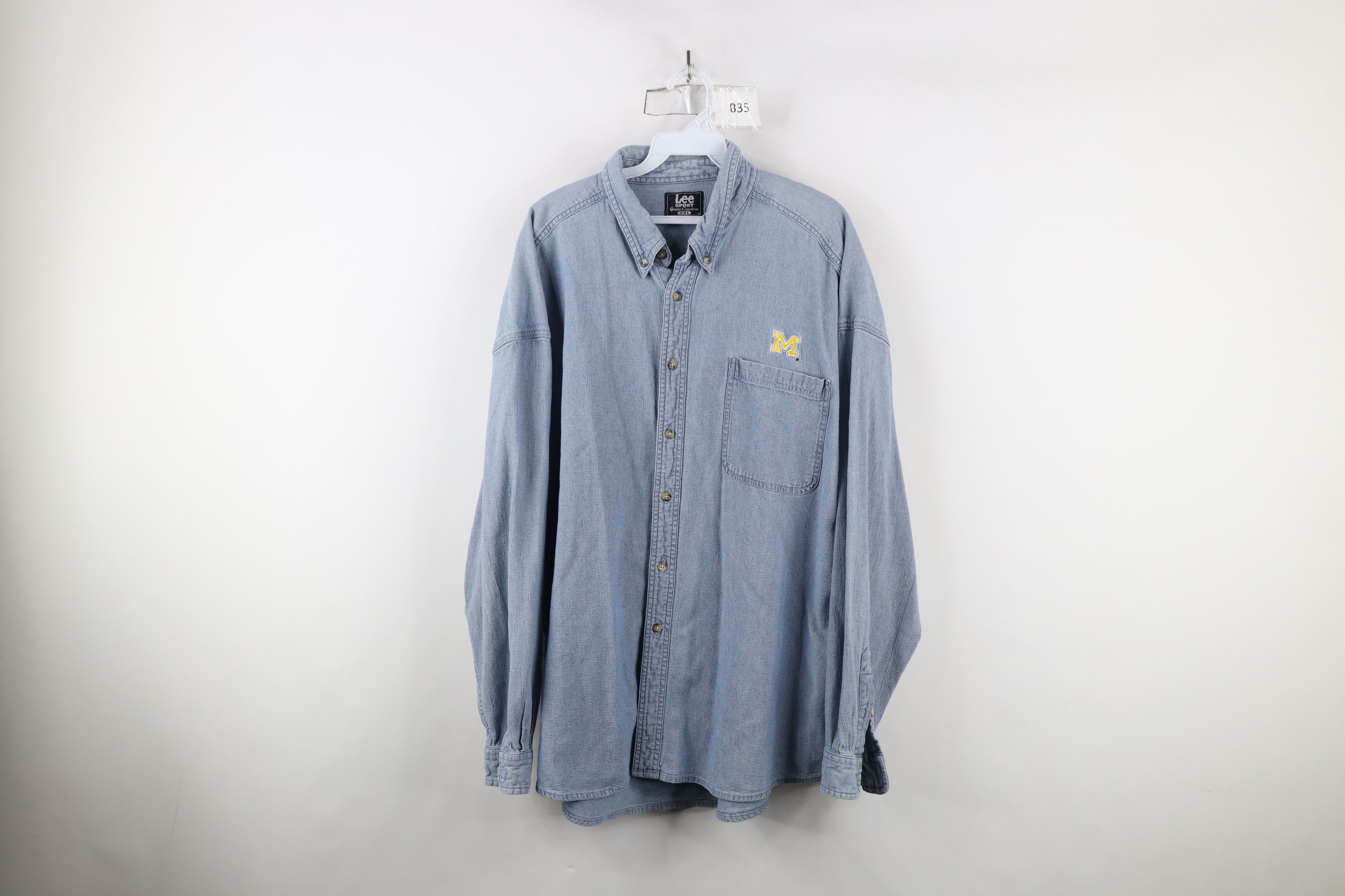 Vintage Vintage 90s University of Michigan Button Down Shirt Blue Size US XXL / EU 58 / 5 - 1 Thumbnail