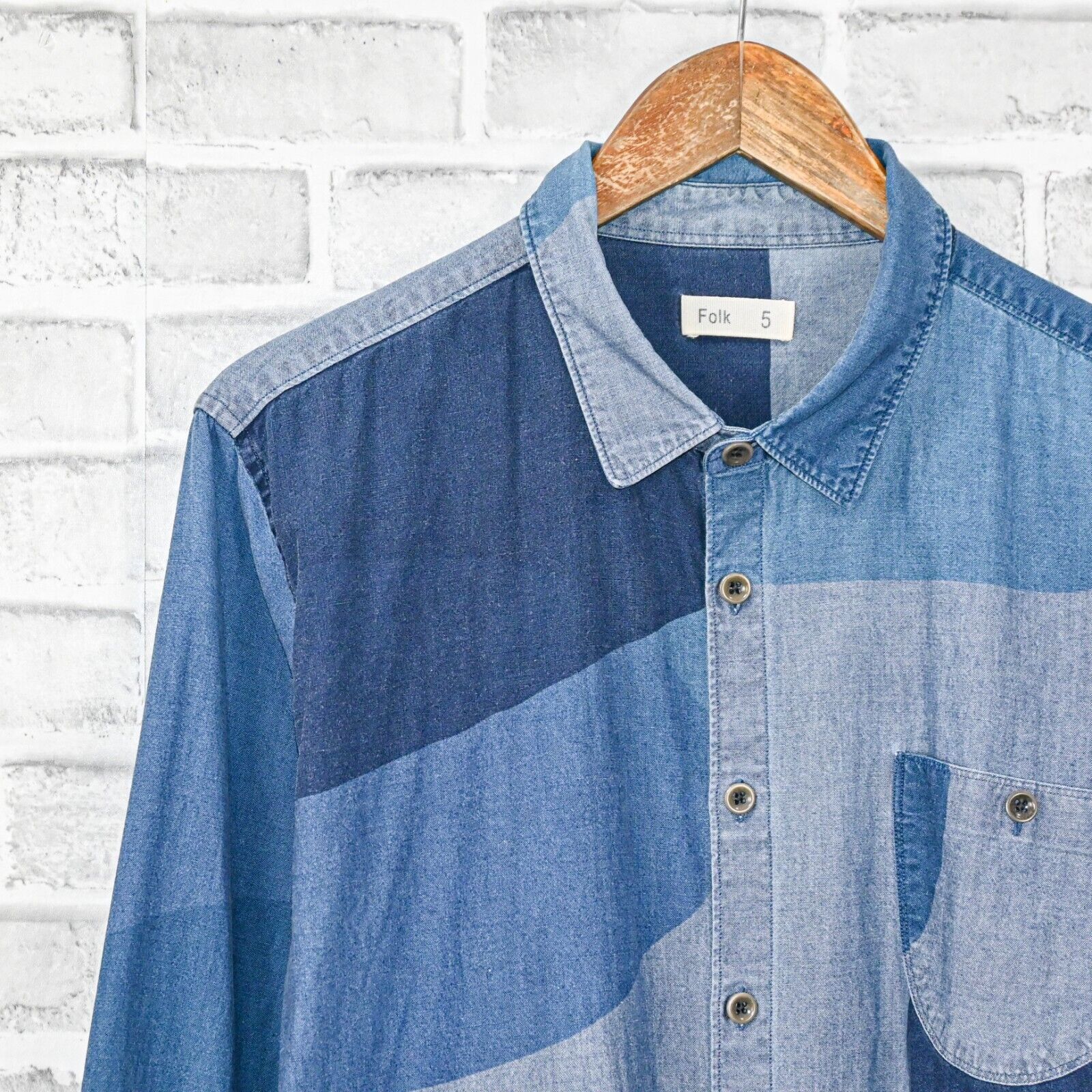 Folk FOLK Clothing Patchwork Indigo Denim Button Down Shirt Size US XXL / EU 58 / 5 - 5 Thumbnail