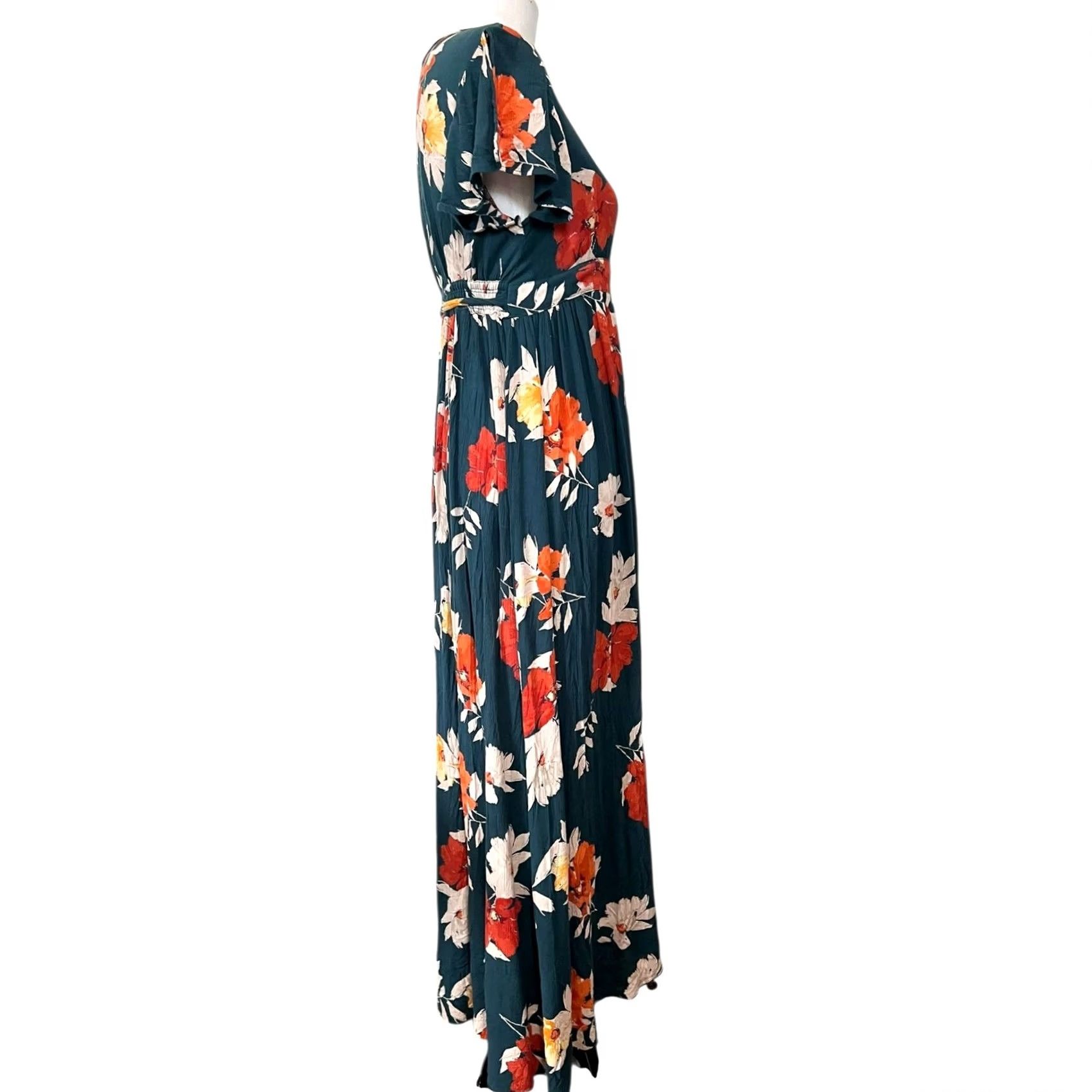 Pinko Patrons of Peace Dress Floral Maxi Faux Wrap Green Pink Short Sleeve V-Neck Sz M Size 32" / US 10 / IT 46 - 7 Thumbnail