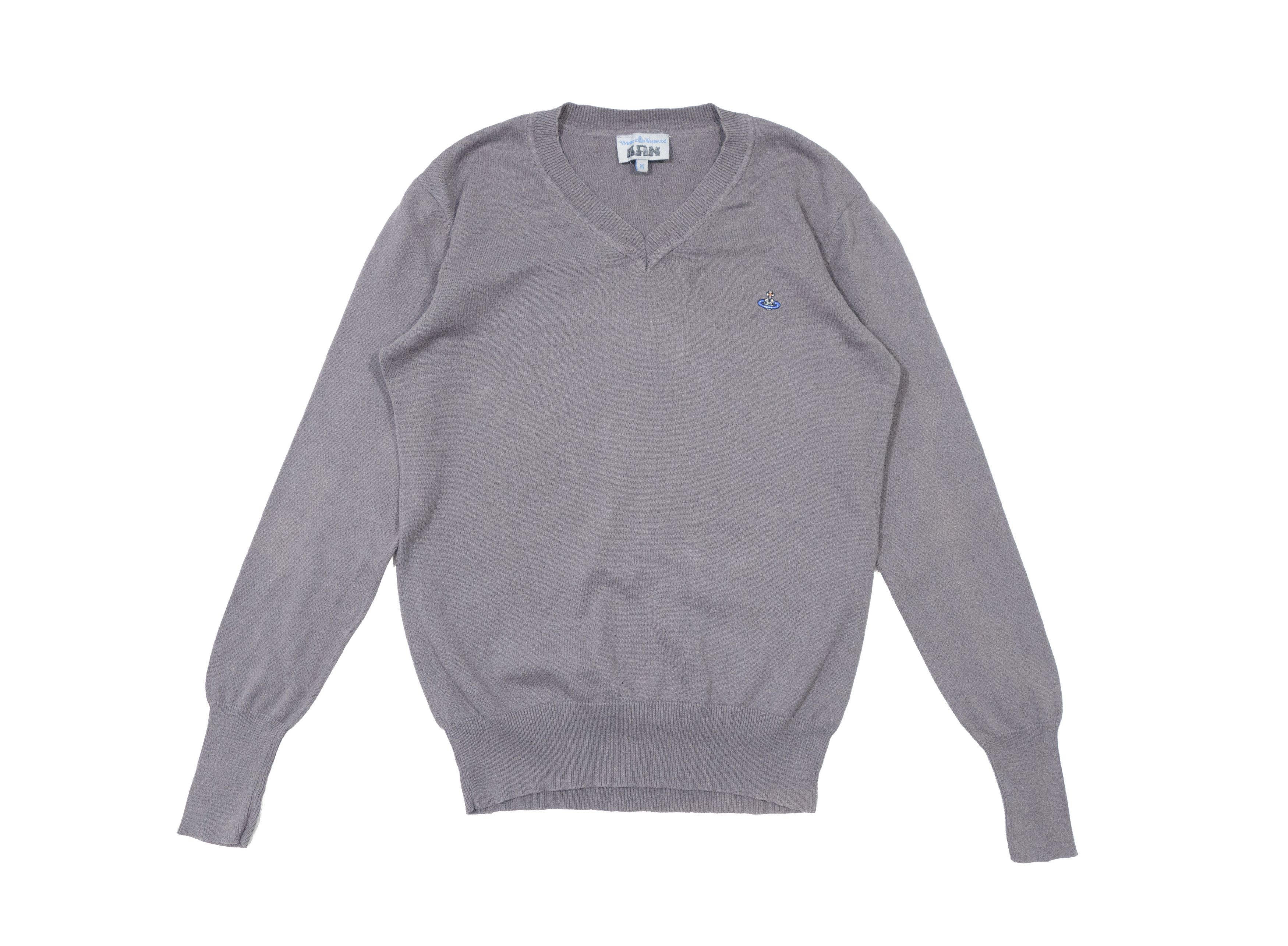 Vivienne Westwood 00s Orb Logo V-Neck Cotton Sweater Vintage Size US M / EU 48-50 / 2 - 1 Thumbnail