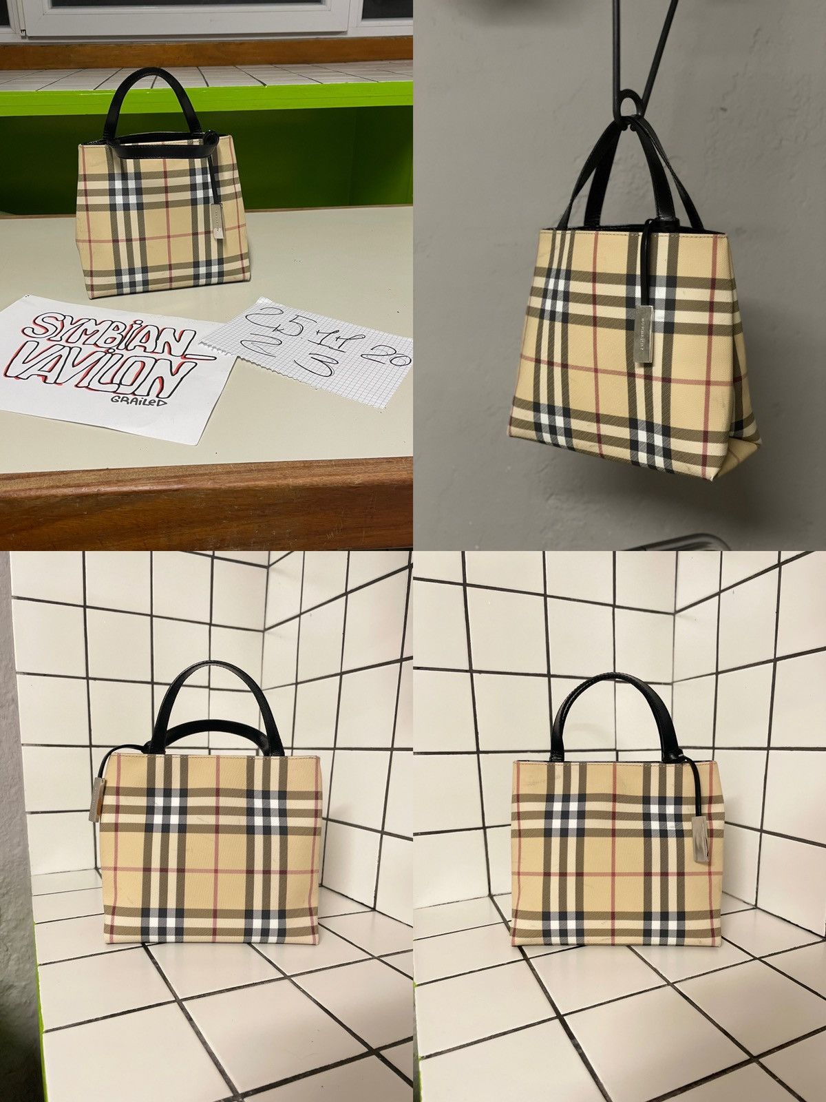 Burberry VTG BURBERRY Nova Check Leather-Canvas Tote Hand Bag Purse S Size ONE SIZE - 1 Thumbnail