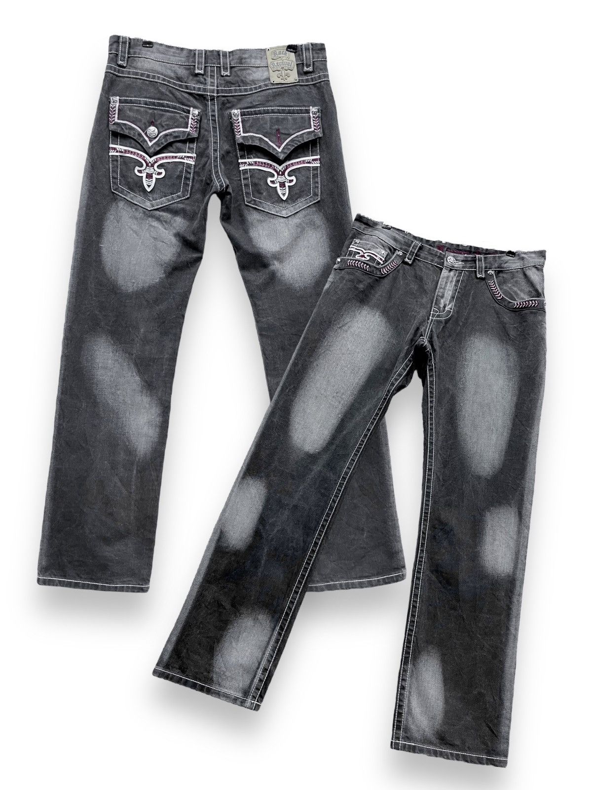 Rock Revival ROCK REVIVAL BLEACH WASH FLEUR-DE-LIS JEANS C.HEARTS STYLE Size US 33 - 1 Thumbnail