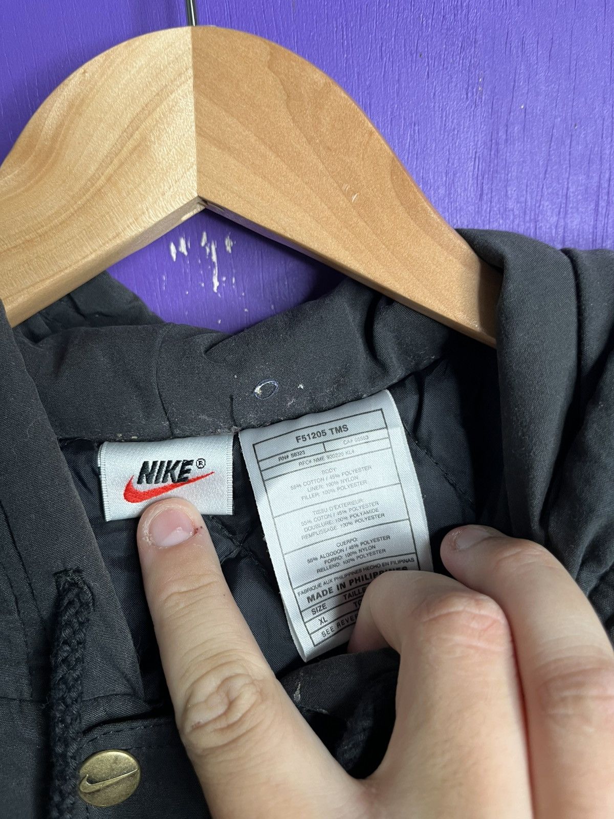 Nike × Vintage Vintage 90s Nike big back swoosh puffer trench coat Size US XL / EU 56 / 4 - 4 Thumbnail