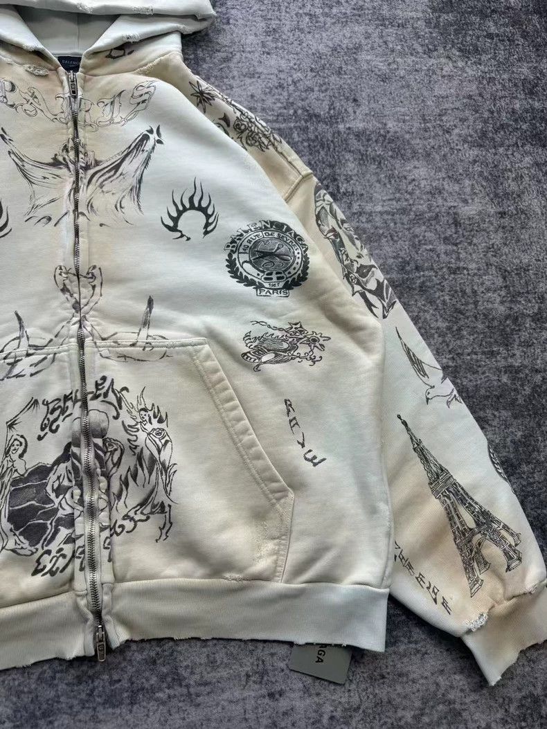 Balenciaga Balenciaga Tattoos, tattoos, graffiti, mud-dyed zipper jac Size US L / EU 52-54 / 3 - 4 Thumbnail