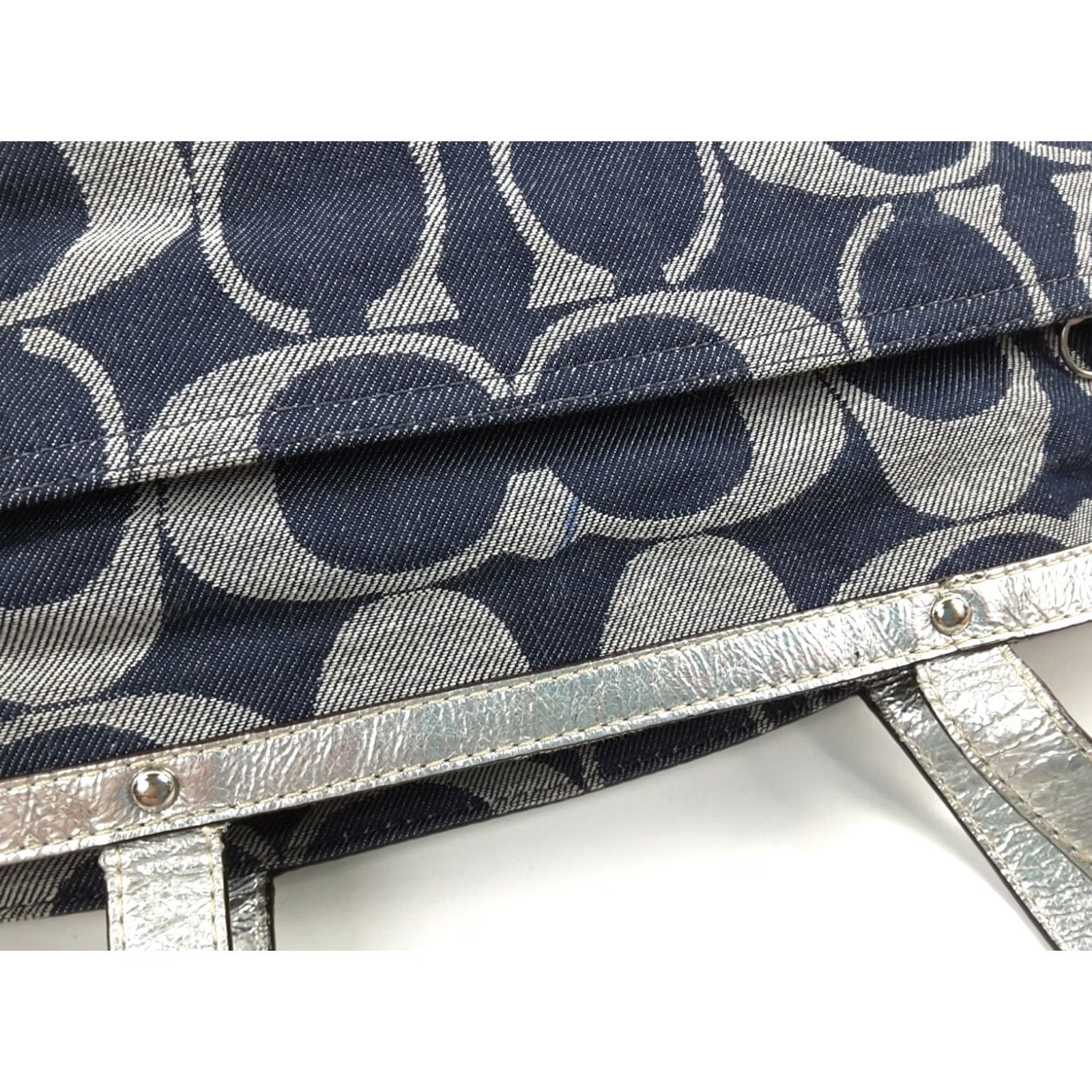 Coach Coach Signature Stripe Denim Tote - XL - Women - 18” Top 15” Bottom - Zip - Pockets - Lined - Jacquard - Silver Hardware - Denim Blue/Silver - Casual Size ONE SIZE - 6 Thumbnail