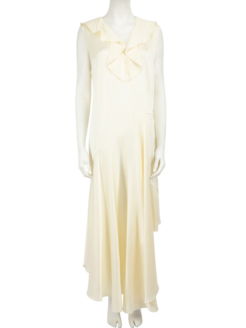 image of Fendi Ecru V-Neck Frill Maxi Dress, Women's (Size Medium)