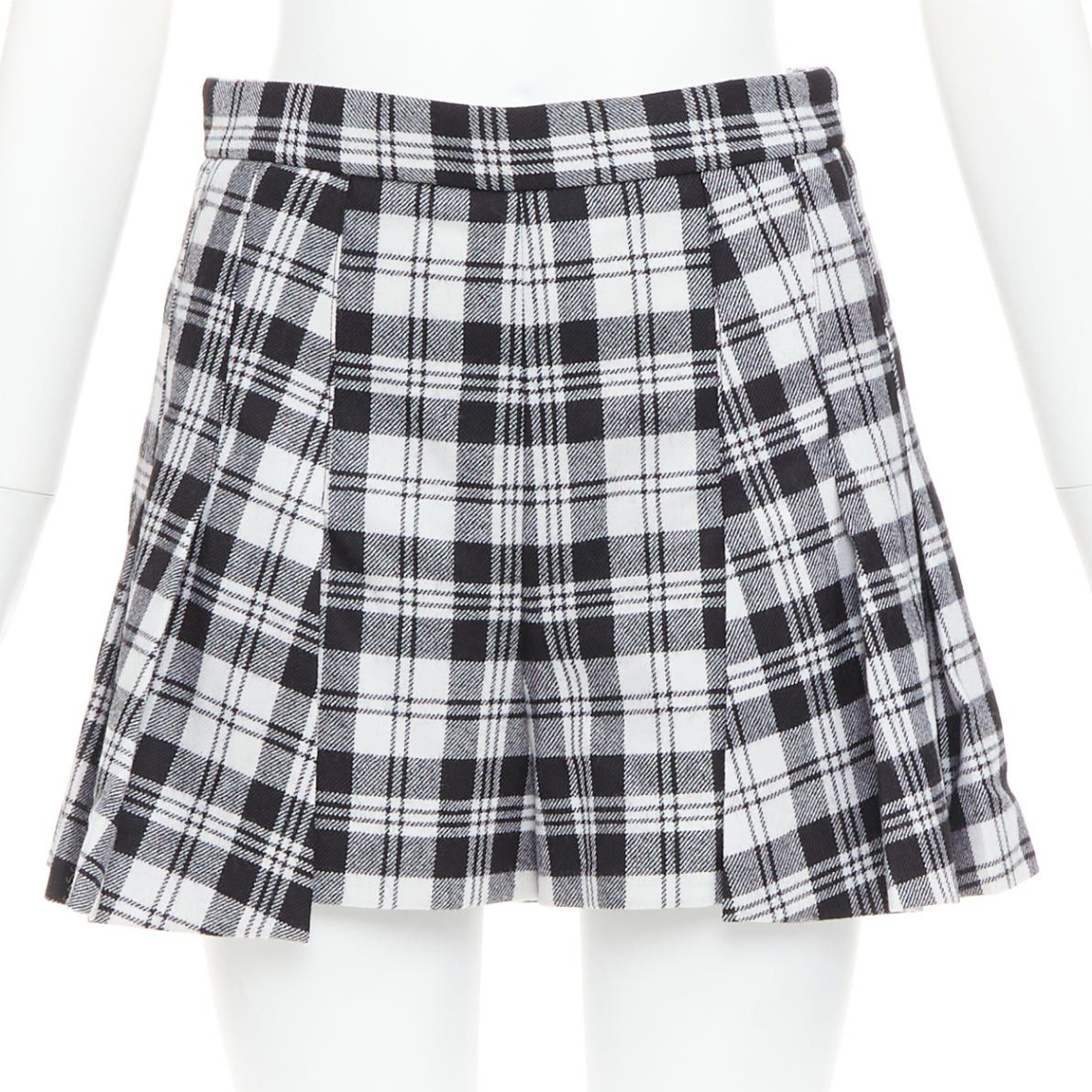 RED Valentino RED VALENTINO black grey 100% virgin wool checked tartan mini skort IT38 XS Size 26" / US 2 / IT 38 - 1 Thumbnail