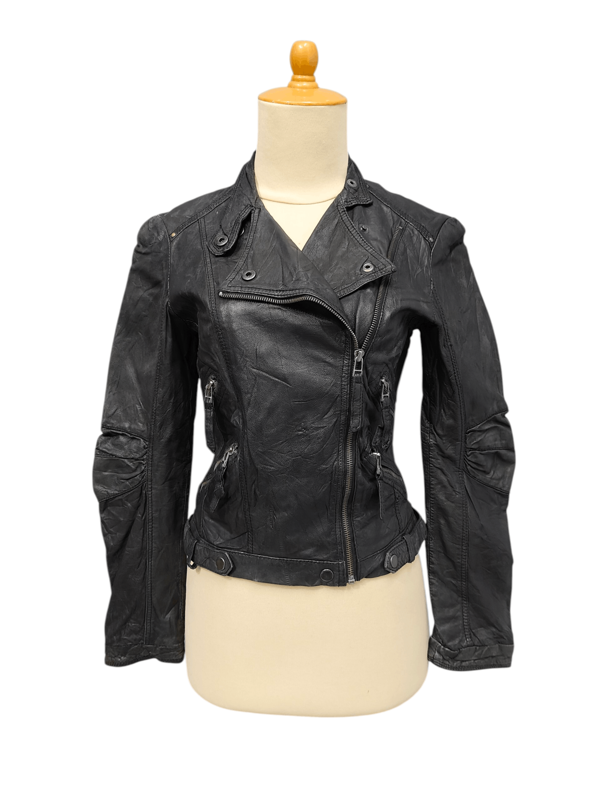 Zara ZARA- Punk Rock Grunge Biker Style Leather Jacket Size S / US 4 / IT 40 - 13 Thumbnail