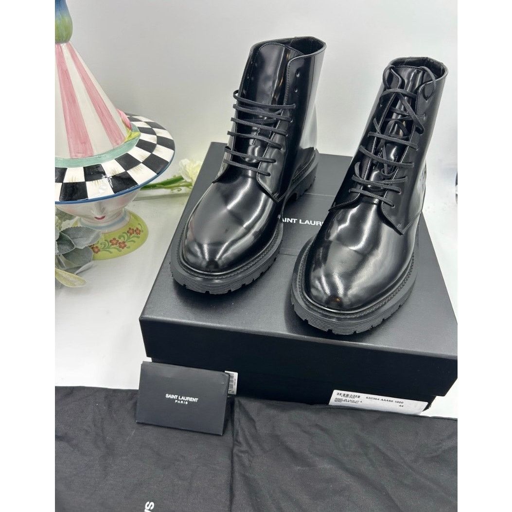 Saint Laurent Paris Mens Saint Laurent Glossy Black Lace-Up Ankle Boots size 44 Size US 11 / EU 44 - 11 Thumbnail