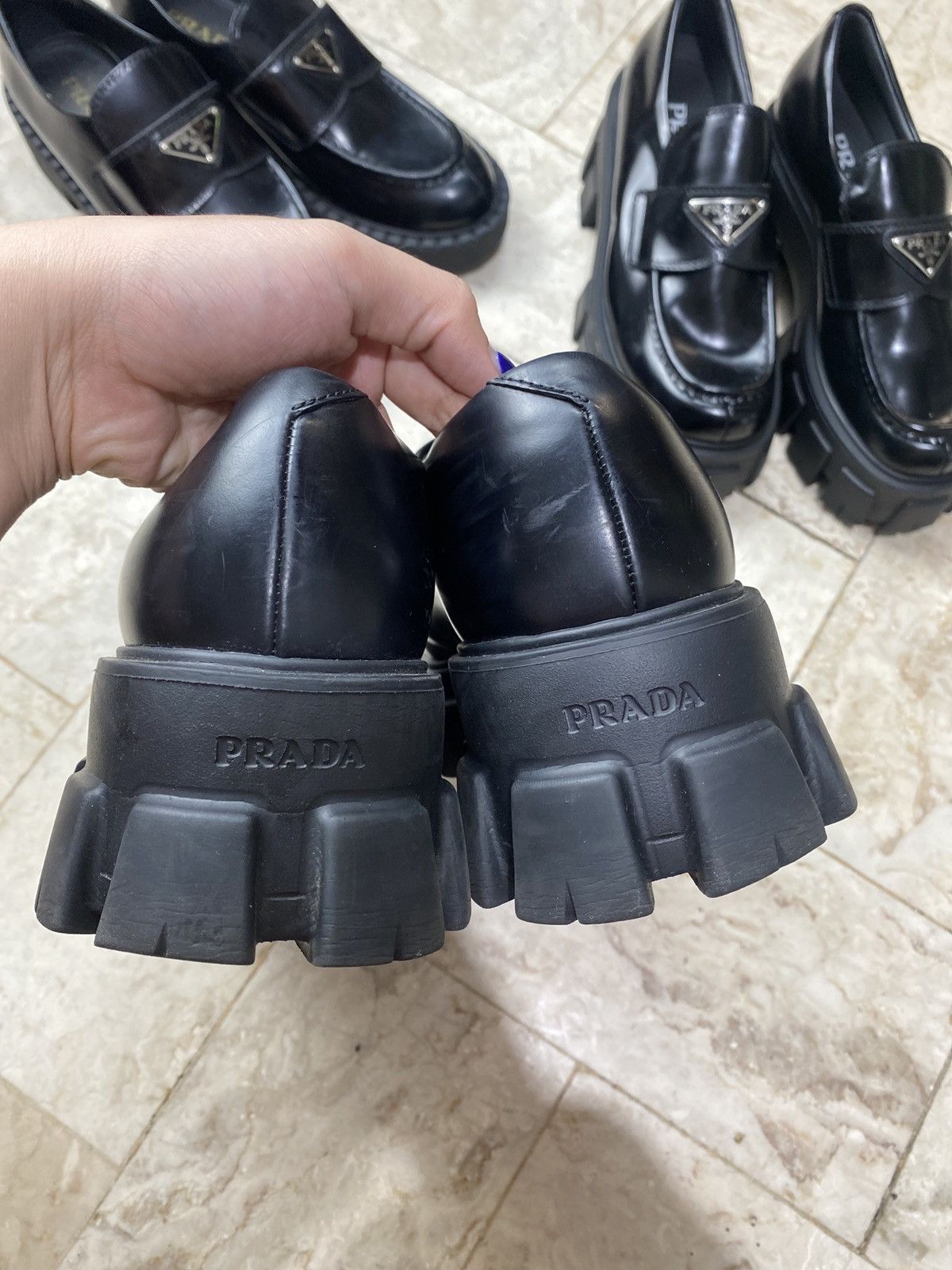 Prada Monolith Leather and Nylon Combat Boots Size 37.5 (US