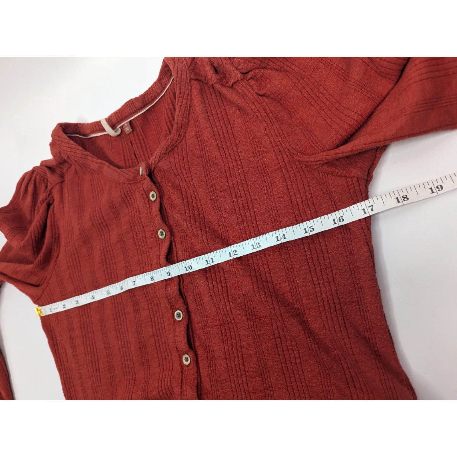 Vintage Pilcro Button Top Shirt Long Sleeve Puff Ribbed Henley Pullover Cropped Casual Orange M Womens Size M / US 6-8 / IT 42-44 - 6 Thumbnail