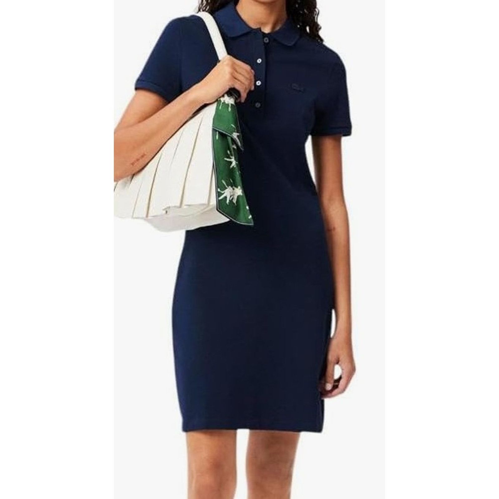 Lacoste Lacoste Women's Short Sleeve Slim Fit Stretch Dress Navy 2 Size XS / US 0-2 / IT 36-38 - 1 Thumbnail