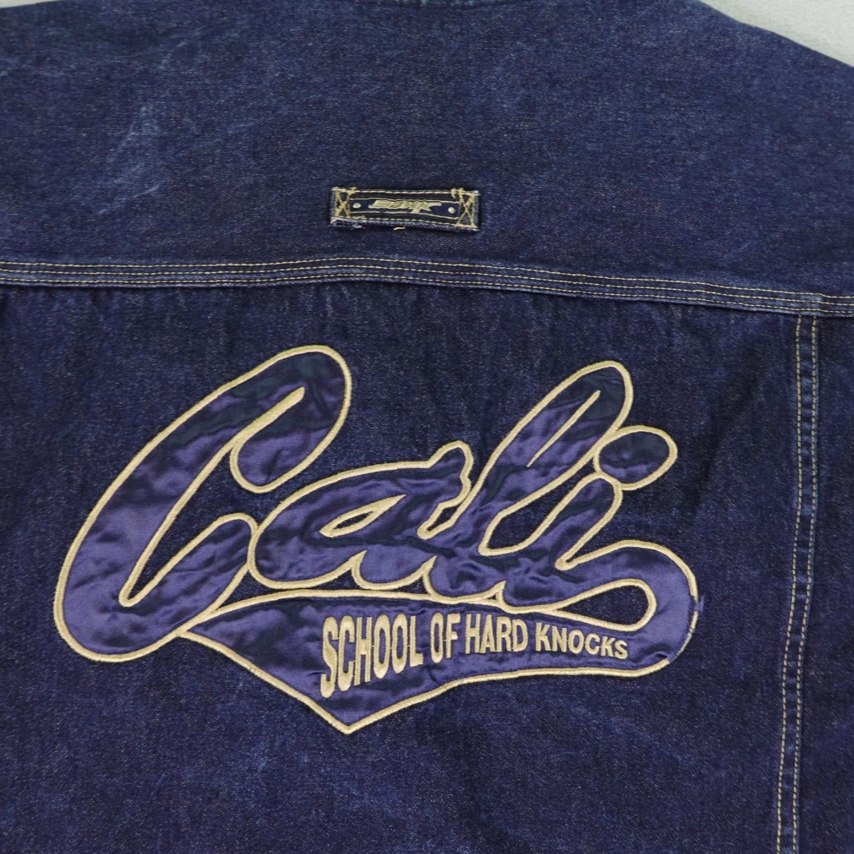 Denime VINTAGE School Of Hard Knocks Jacket 3XL Blue Denim 90s Mens Size US 39 - 7 Thumbnail