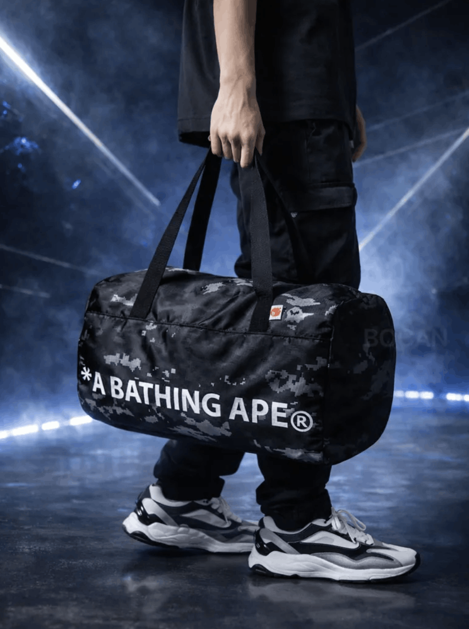 🔥 BAPE Duffle Boston Bag DIGITAL CAMO BLACK duffel