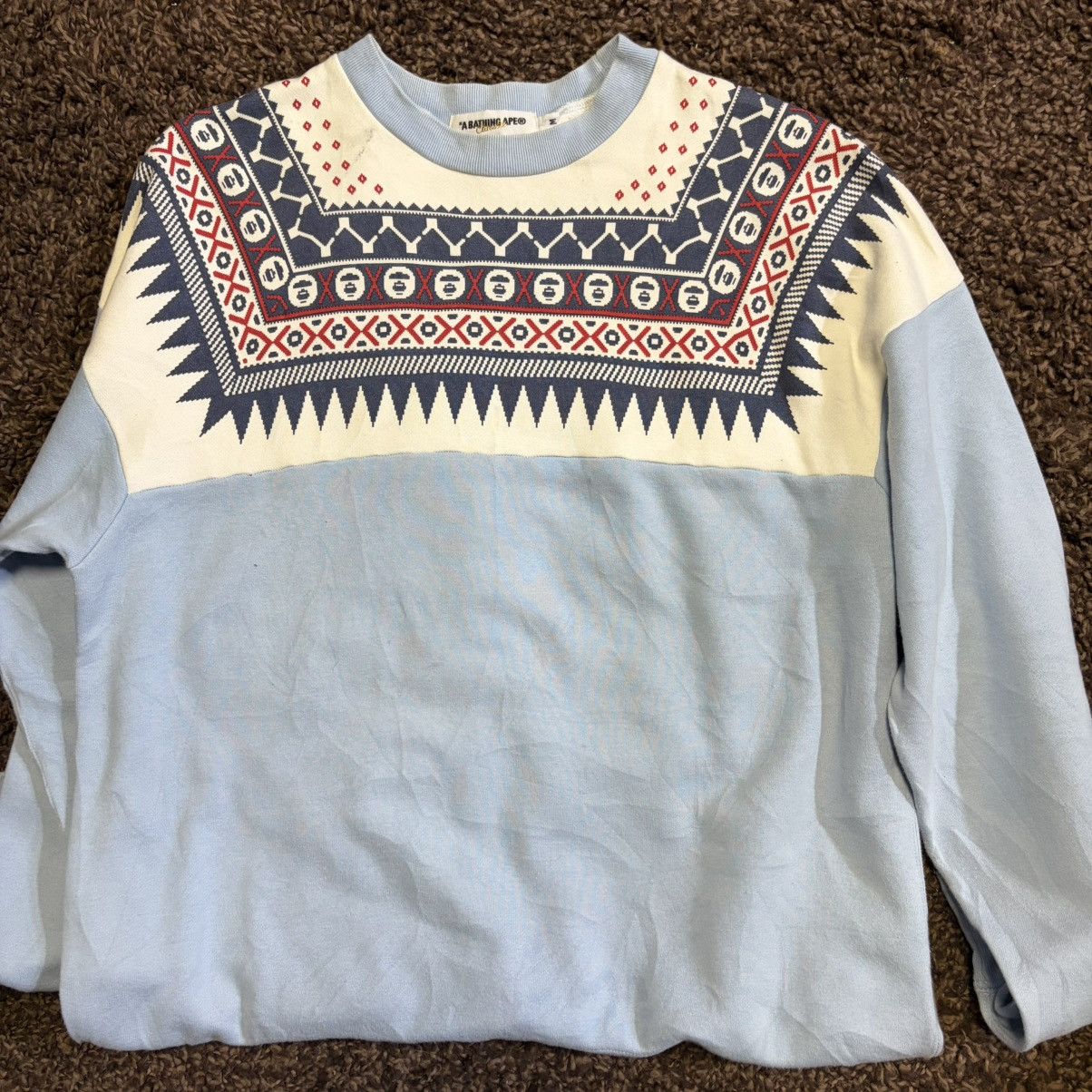 Bape A Bathing Ape Light Blue Patterned Crewneck Sweatshirt Size US M / EU 48-50 / 2 - 1 Thumbnail