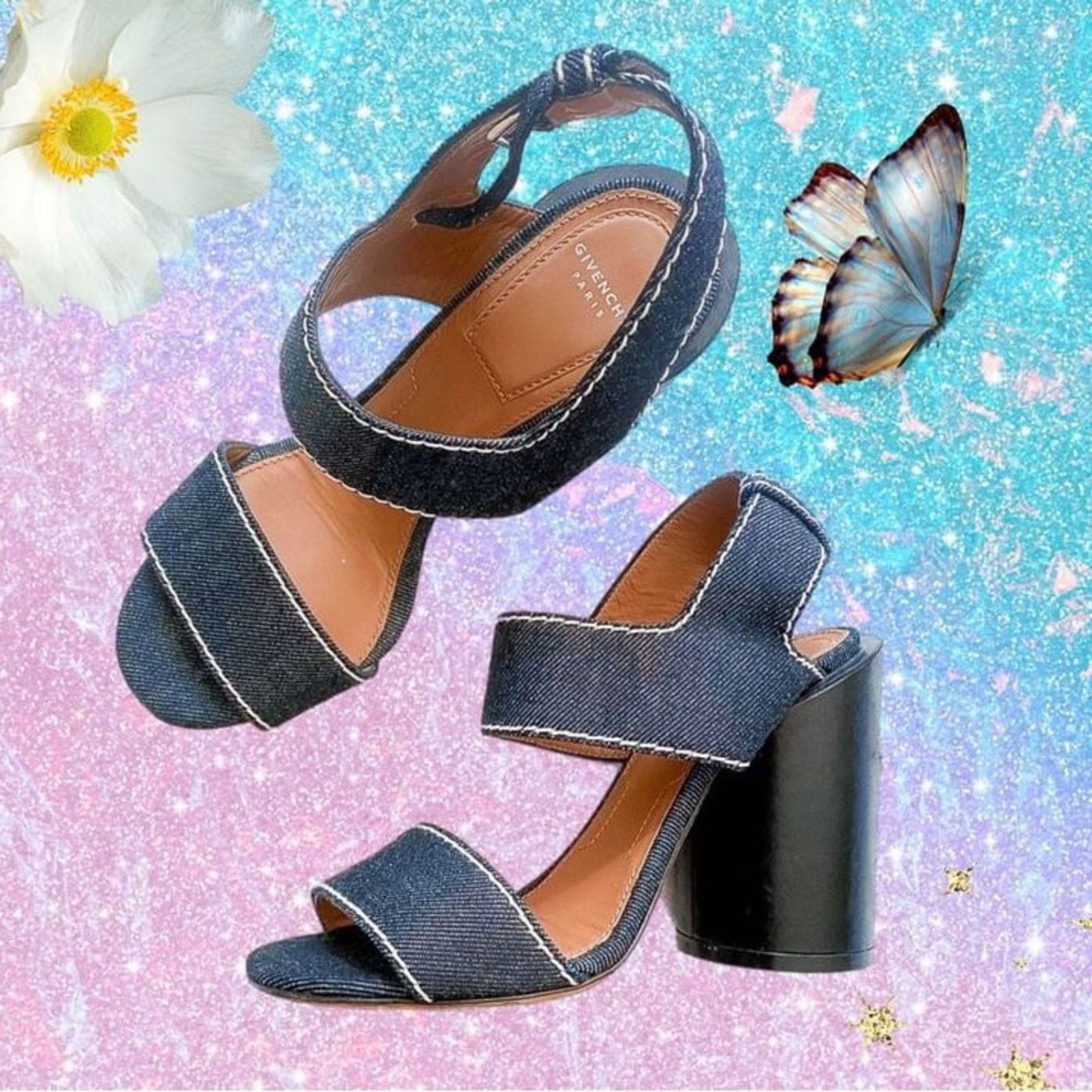 Givenchy RARE GIVENCHY Denim Blue Sandal Star Block Heels | Sz. 36 Size US 5.5 / IT 35.5 - 11 Thumbnail