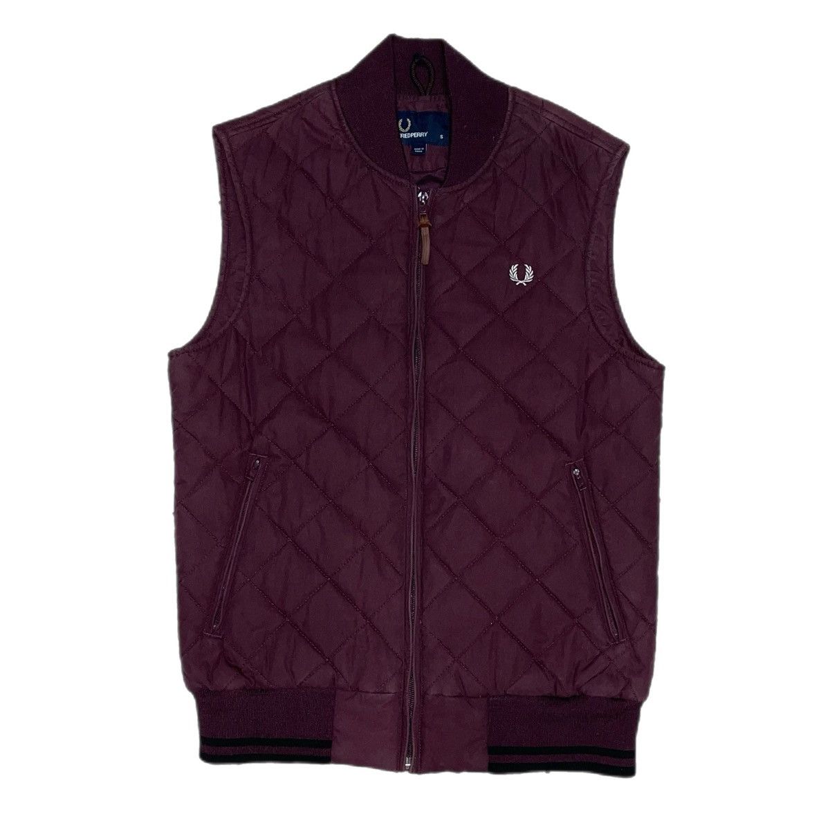 Image of Fred Perry Quilted Vest in Burgandy, Men's (Size Small)