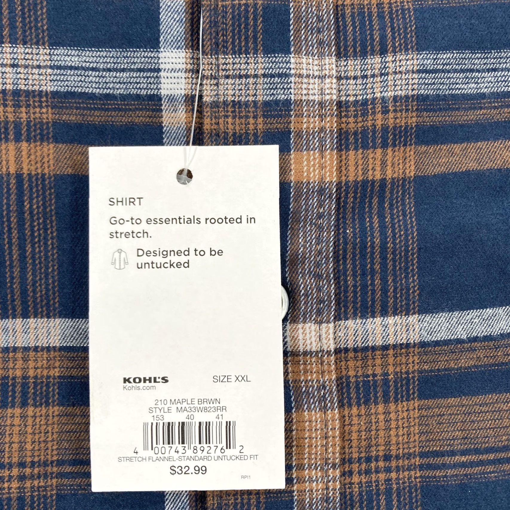 Apt. 9 APT 9 Shirt Mens 2XL Blue Brown Plaid Flannel Long Sleeve Button Up Stretch NWT Size US XXL / EU 58 / 5 - 5 Thumbnail