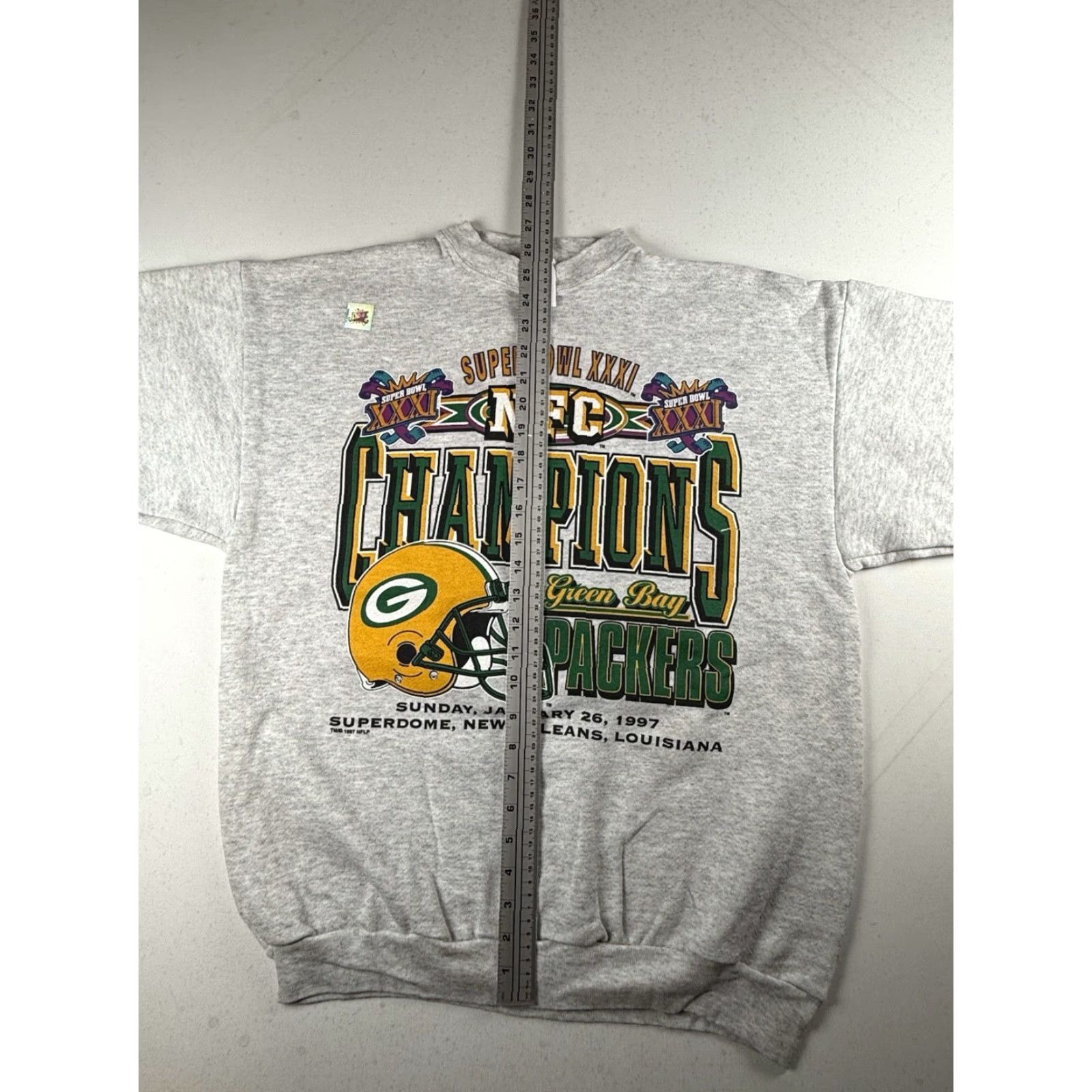 Logo 7 VINTAGE 1997 Green Bay Packers Sweatshirt NFC Champions Super Bowl XXXI Logo 7 L Gray Pullover Hooded Mens Sweatshirt Size US L / EU 52-54 / 3 - 7 Thumbnail
