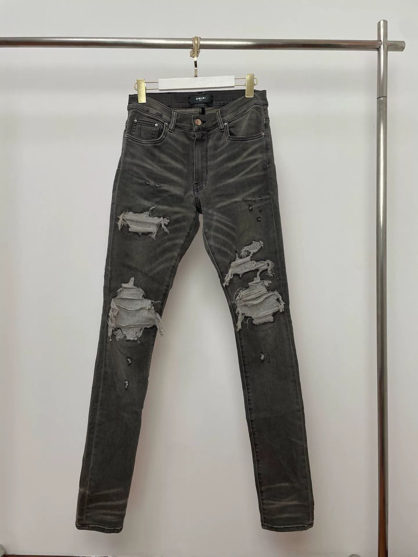 Amiri Amiri MX1 Gray Black Distressed Waffle Size US 31 - 1 Thumbnail