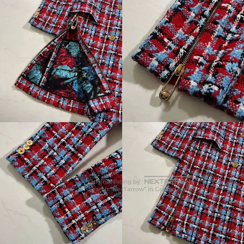 Versace Versace Color-blocked plaid braided wool tweed coat Size XS / US 0-2 / IT 36-38 - 9 Thumbnail