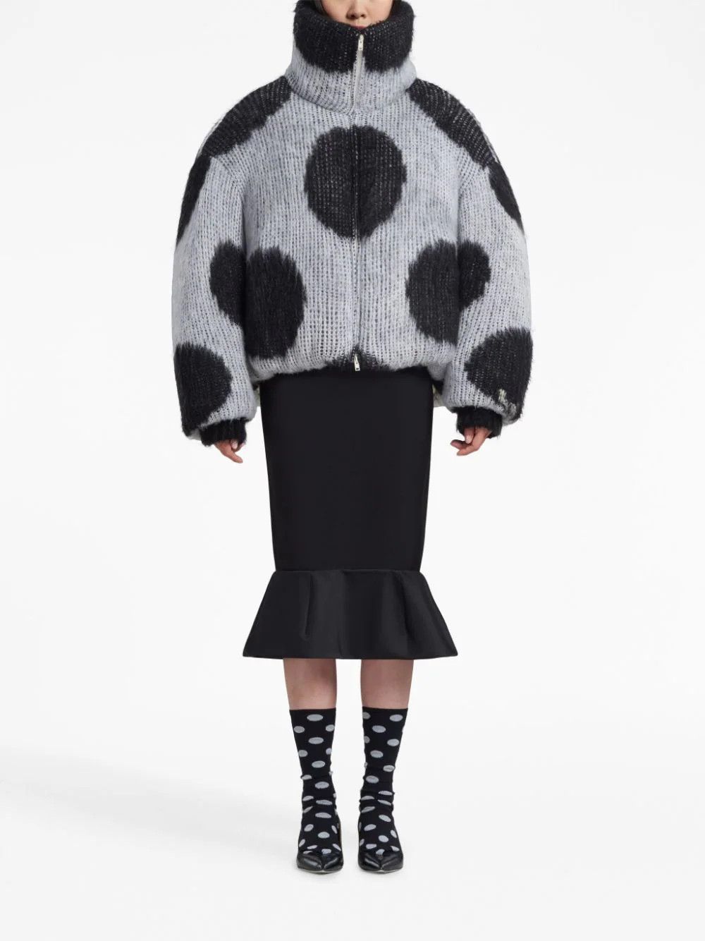Marni o1w1db10824 Polka Dots Puffer Jacket in Grey Black Size L / US 10 / IT 46 - 2 Thumbnail