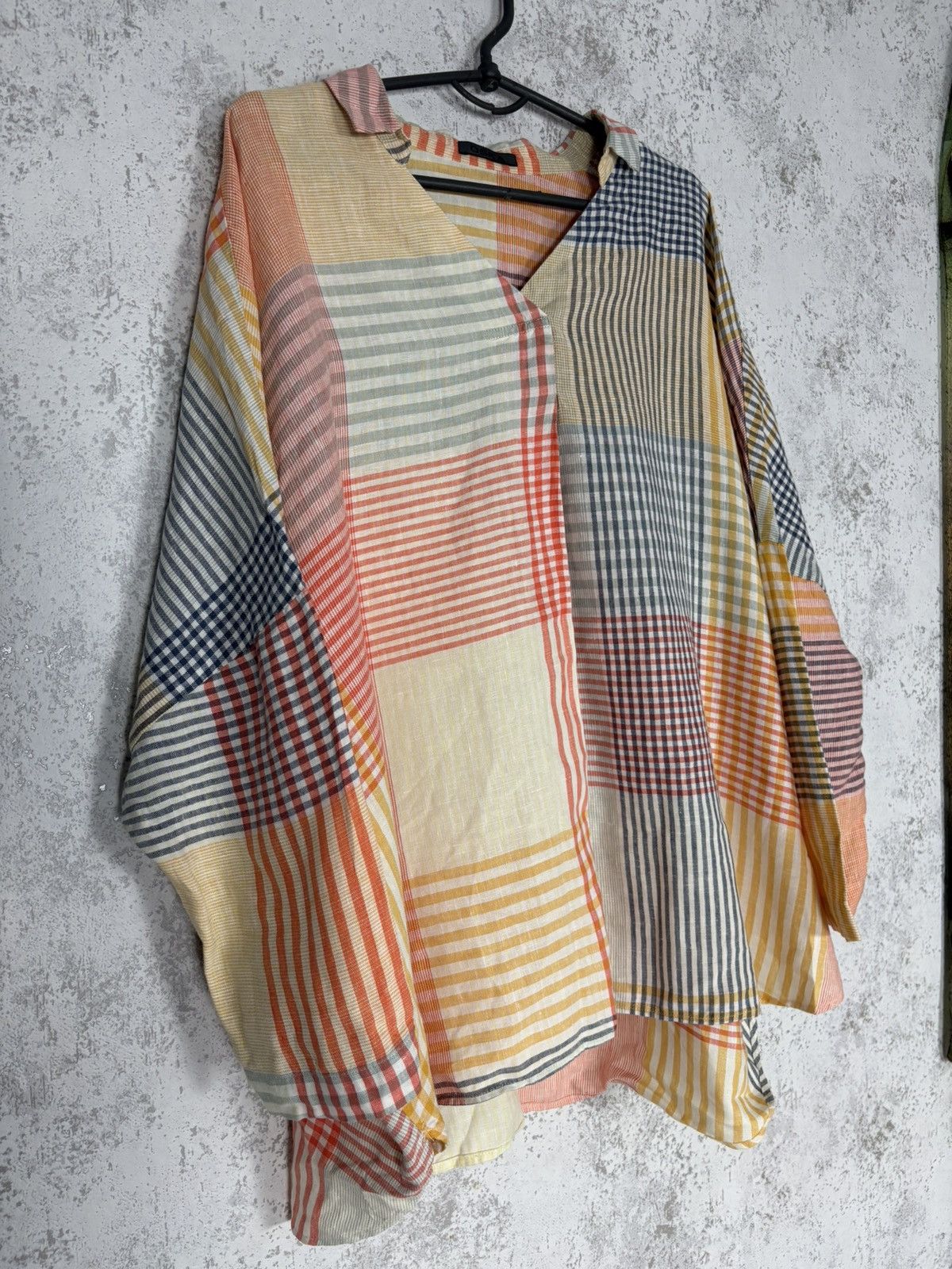 OSKA Oska Linen Patchwork Oversized Blouse Multicolor Check Shirt Size S / US 4 / IT 40 - 2 Thumbnail