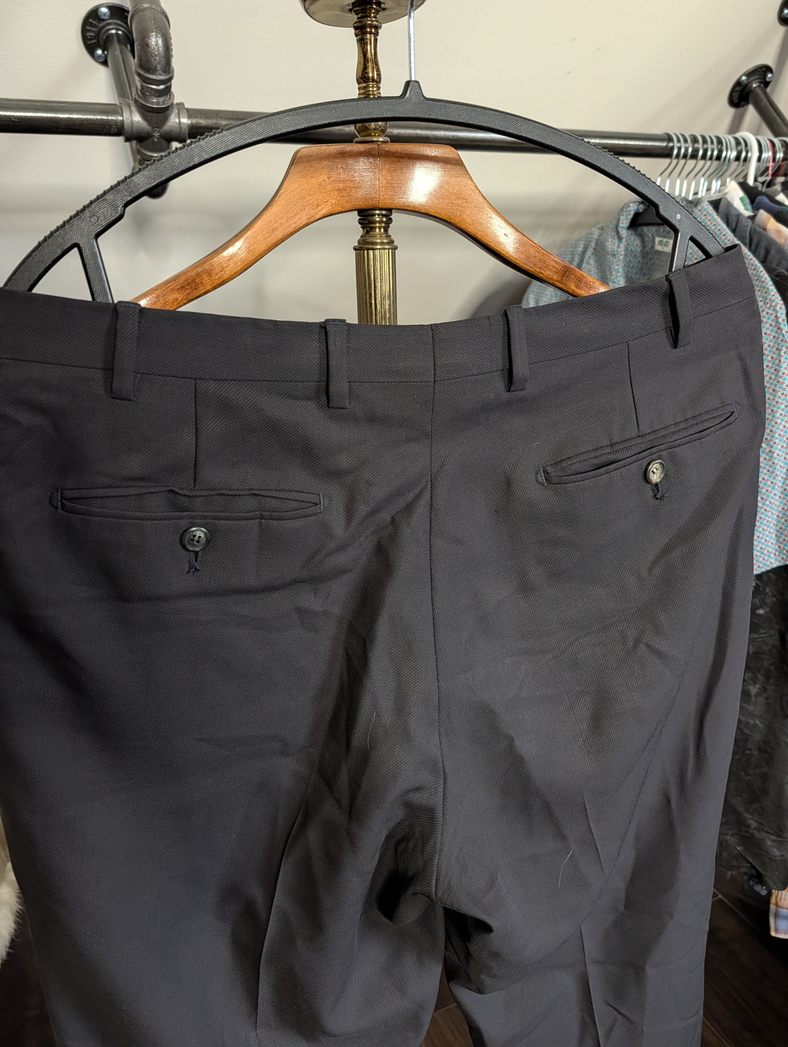 Trussini Black Super 100s Wool Steep Twill Italy Trousers 50 Size US 33 - 10 Thumbnail