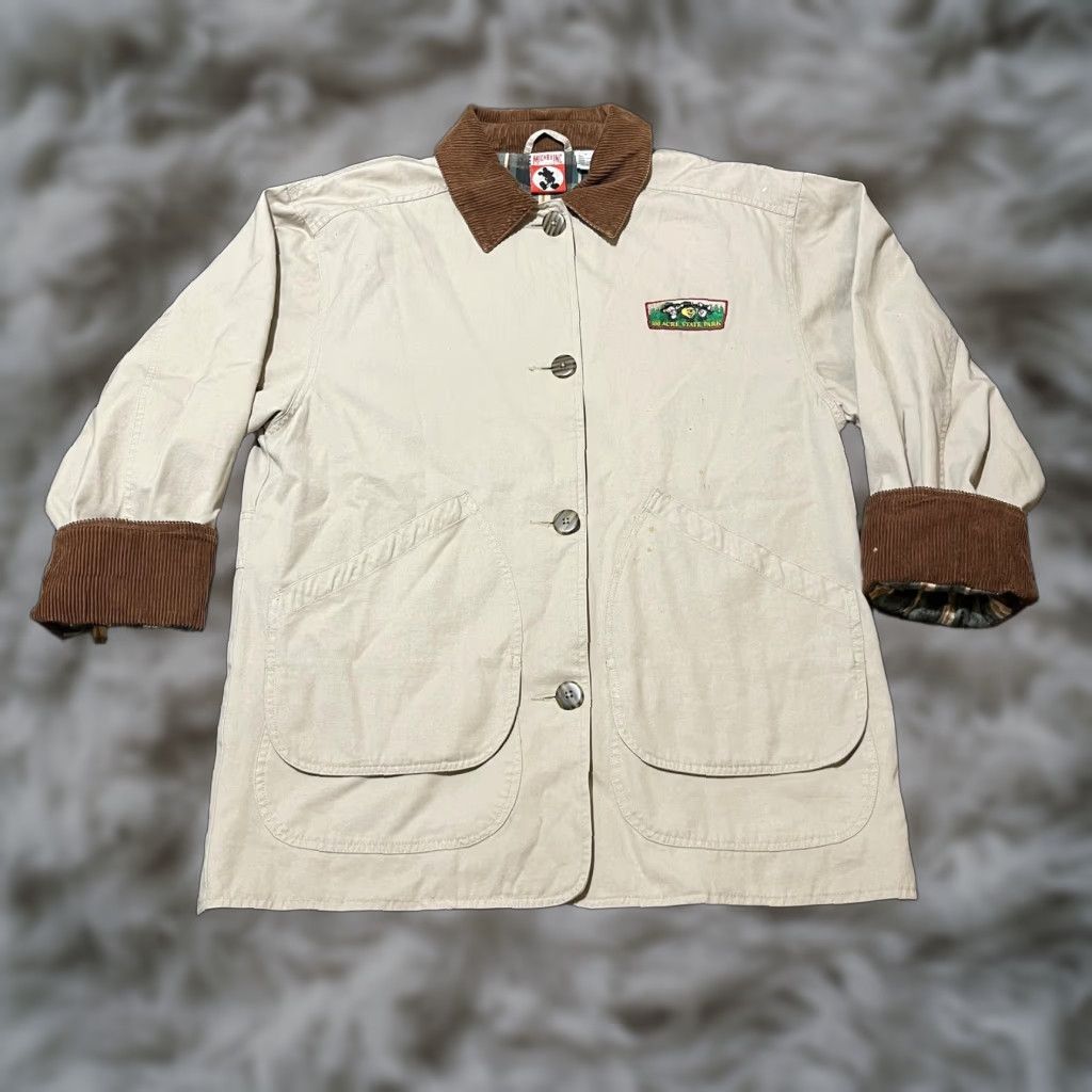 Disney Winnie the Pooh Jacket Mens Large Tan Corduroy Collar 100 Acre State Park