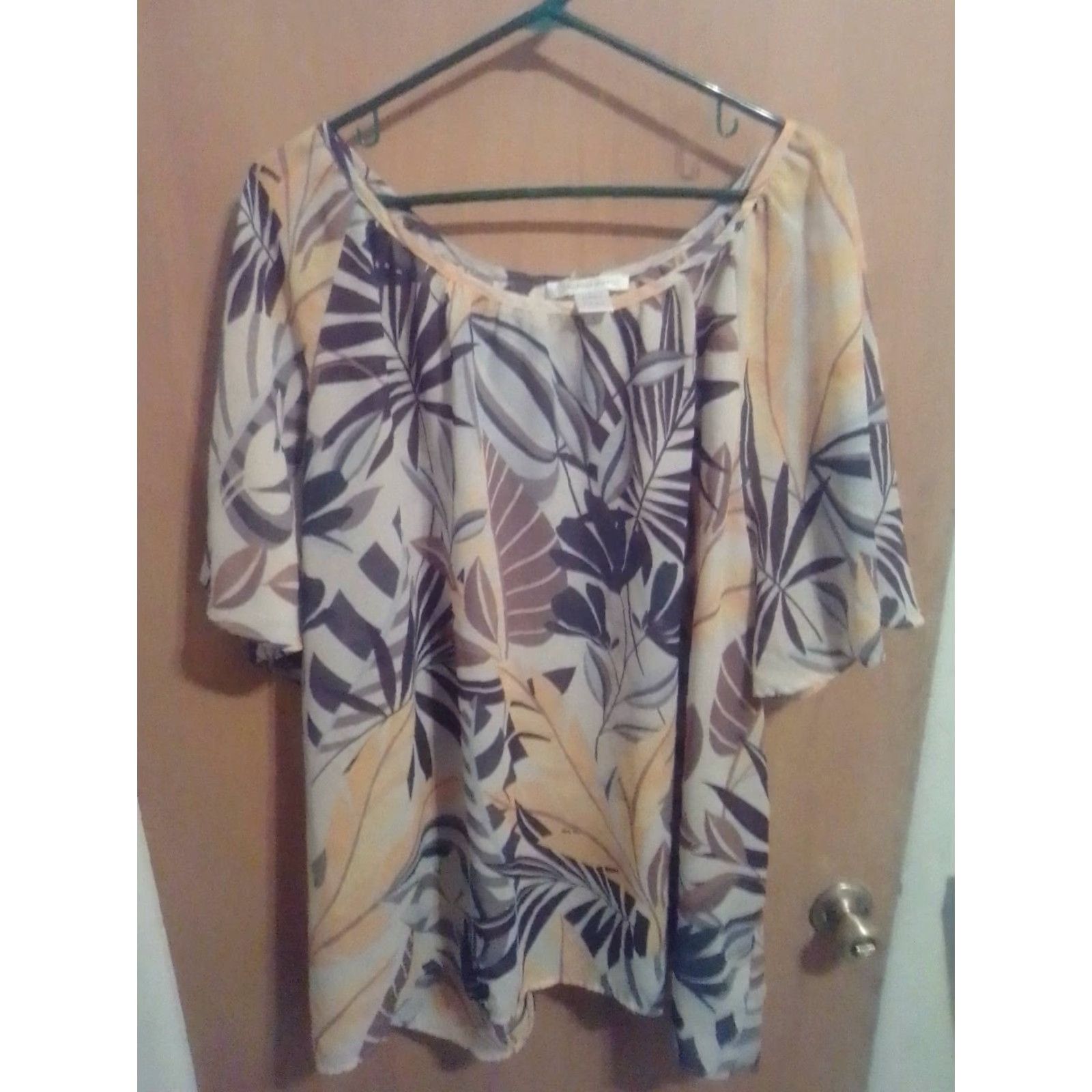 Vintage WOMEN'S Chelsea STUDIO Top BLOUSE SZ. 30W POLYESTER FLORAL PRINT SS Thin Cthru Size 4XL / US 24-26 - 3 Thumbnail