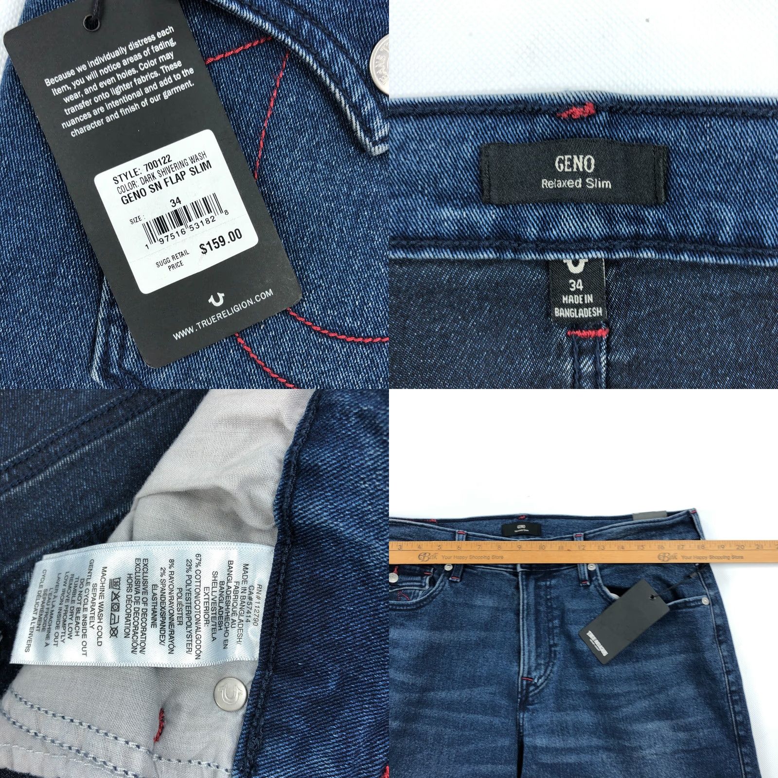 True Religion VINTAGE True Religion Jeans Mens 34x32 Slim Dark Wash Blue Geno Relaxed Flap NWT Size US 34 / EU 50 - 8 Thumbnail