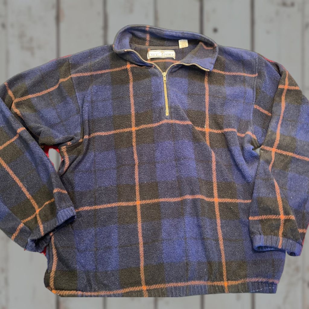 Vintage VINTAGE Blue Tan Plaid FLEECE Sweater Window Pane Mens L 1/4 Zip Pockets M.E. Sport Size US L / EU 52-54 / 3 - 1 Thumbnail