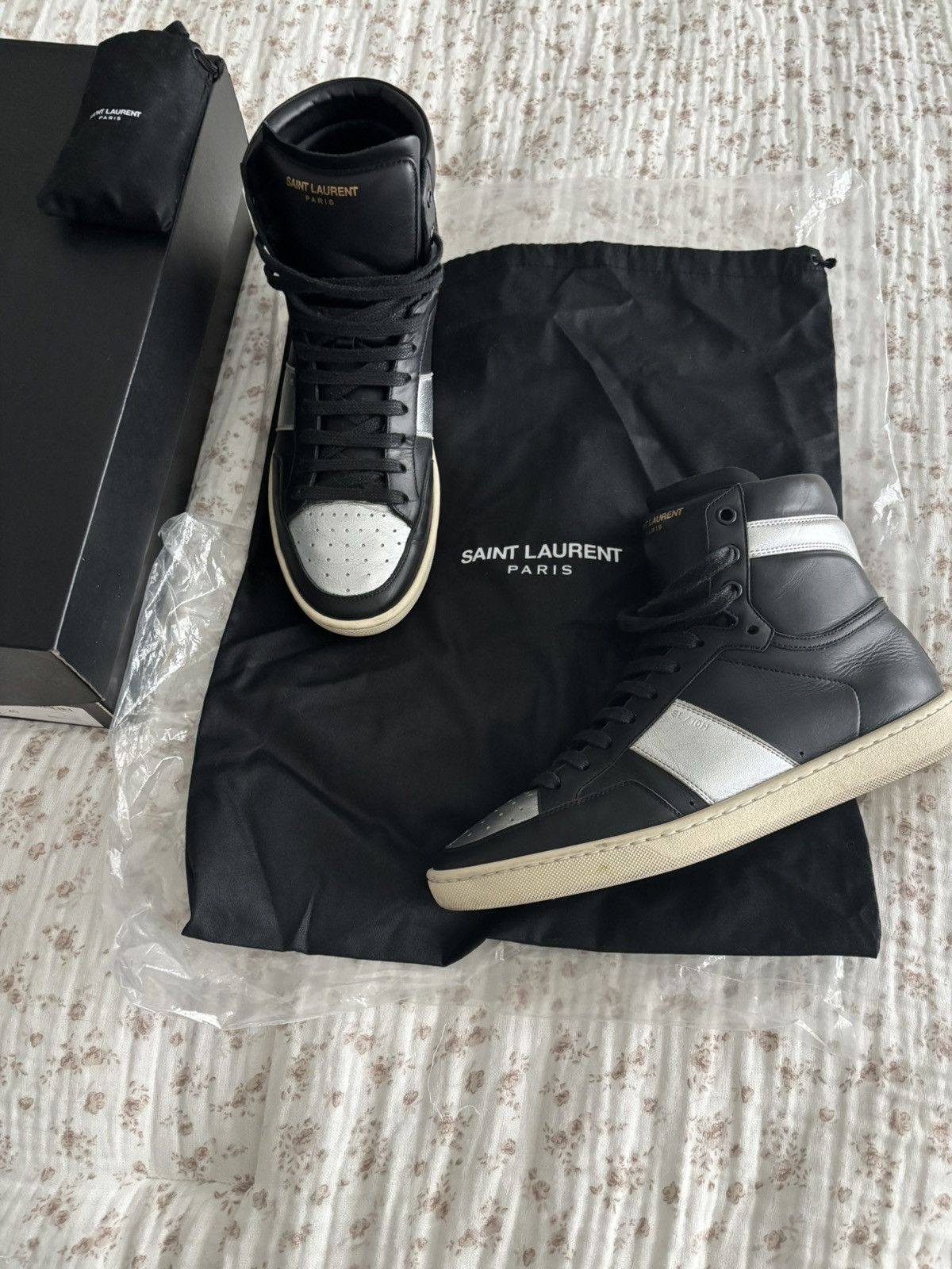 16SS Metallic Silver SL/10H High Top Court Sneakers Sz40