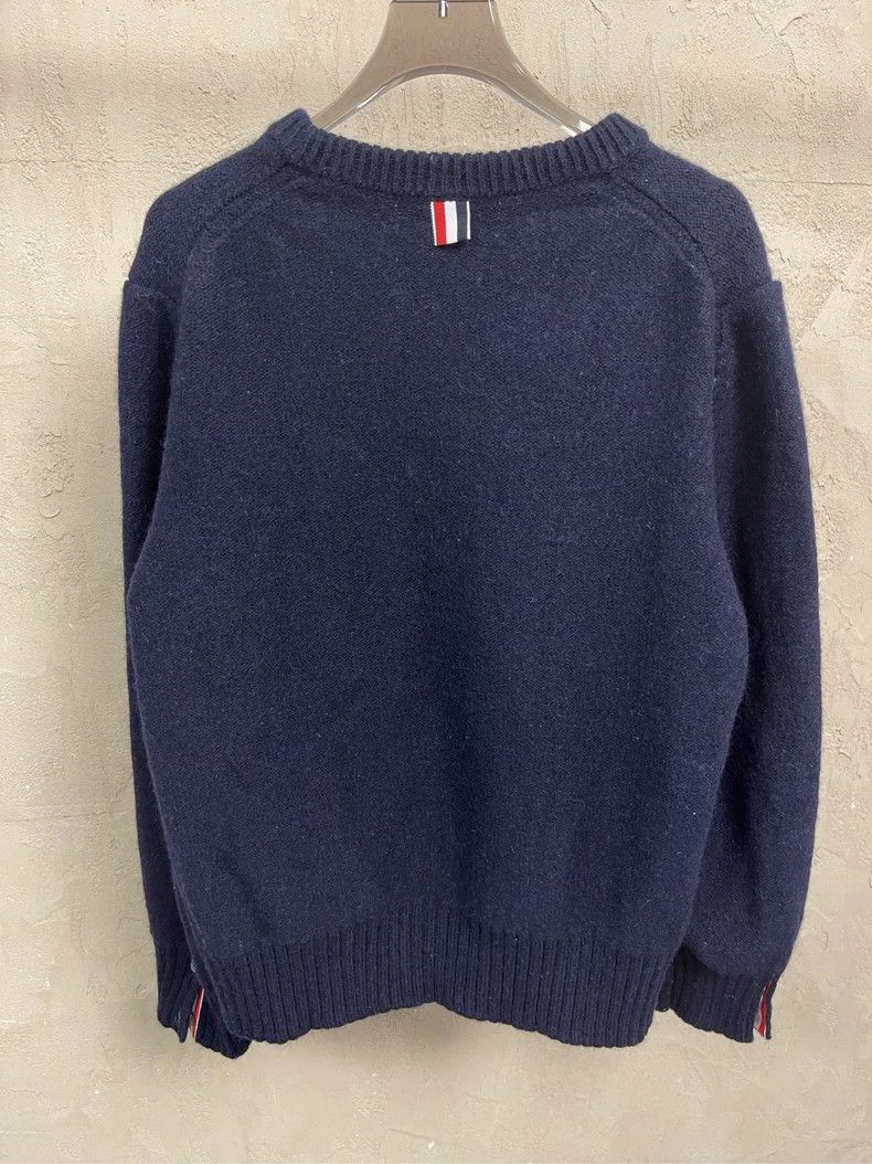 Thom Browne Thom browne Dark blue four-striped wool horsehair round-nec Size US XL / EU 56 / 4 - 4 Thumbnail