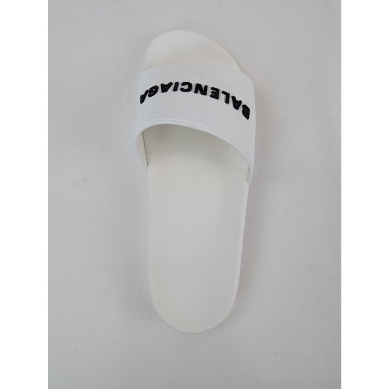 Balenciaga o1rshd1 Rubber Logo Pool Slide Sandals in White / Black 45 Size US 12 / EU 45 - 17 Thumbnail