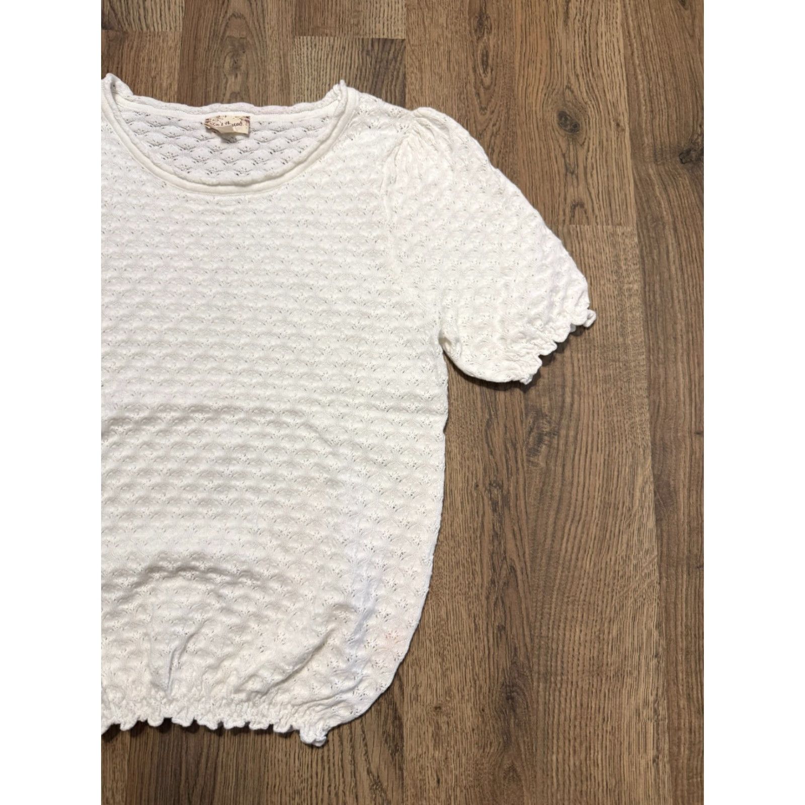 Vintage Hem & Thread Blouse Shirt Women's Small White Short Sleeve Knitted Size S / US 4 / IT 40 - 4 Thumbnail