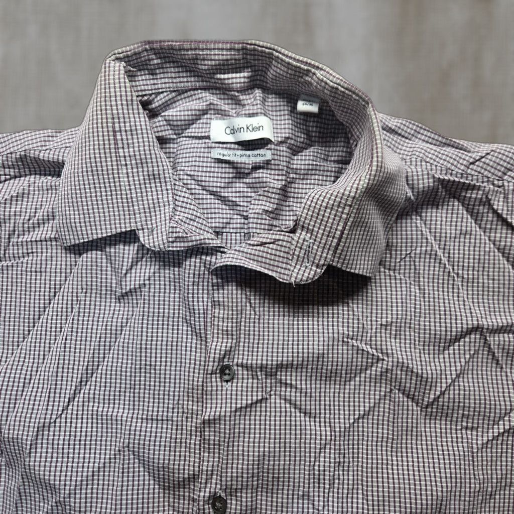 Calvin Klein Calvin Klein Gray Checkered Dress Shirt Adult Men's 17 Slim Fit Long Sleeve Button-Down Size US XL / EU 56 / 4 - 1 Thumbnail