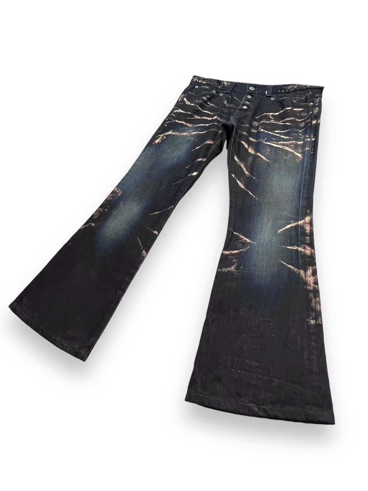 If Six Was Nine 💥🔥TORNADO MART Punk Gold Dust Whiskered Insane Flare Denim Size US 32 / EU 48 - 4 Thumbnail
