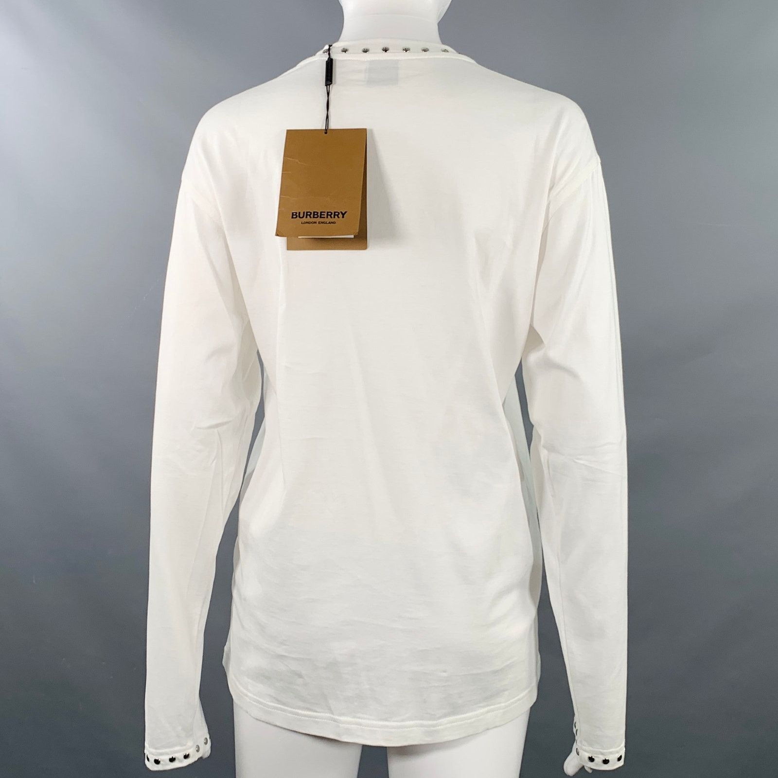 Burberry BURBERRY White Silver Cotton Studded Cutout Pullover Size XXS / US 00 / IT 34 - 4 Thumbnail
