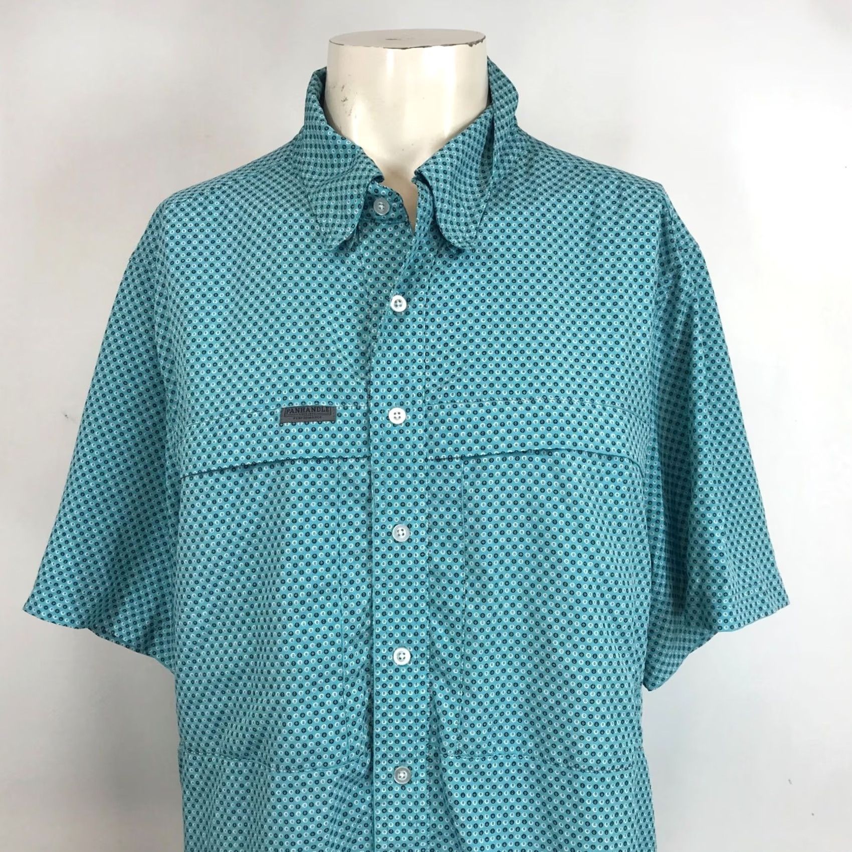 Vintage PANHANDLE Shirt Mens Large Blue Short Sleeve Button 100% Polyester Size US L / EU 52-54 / 3 - 2 Thumbnail